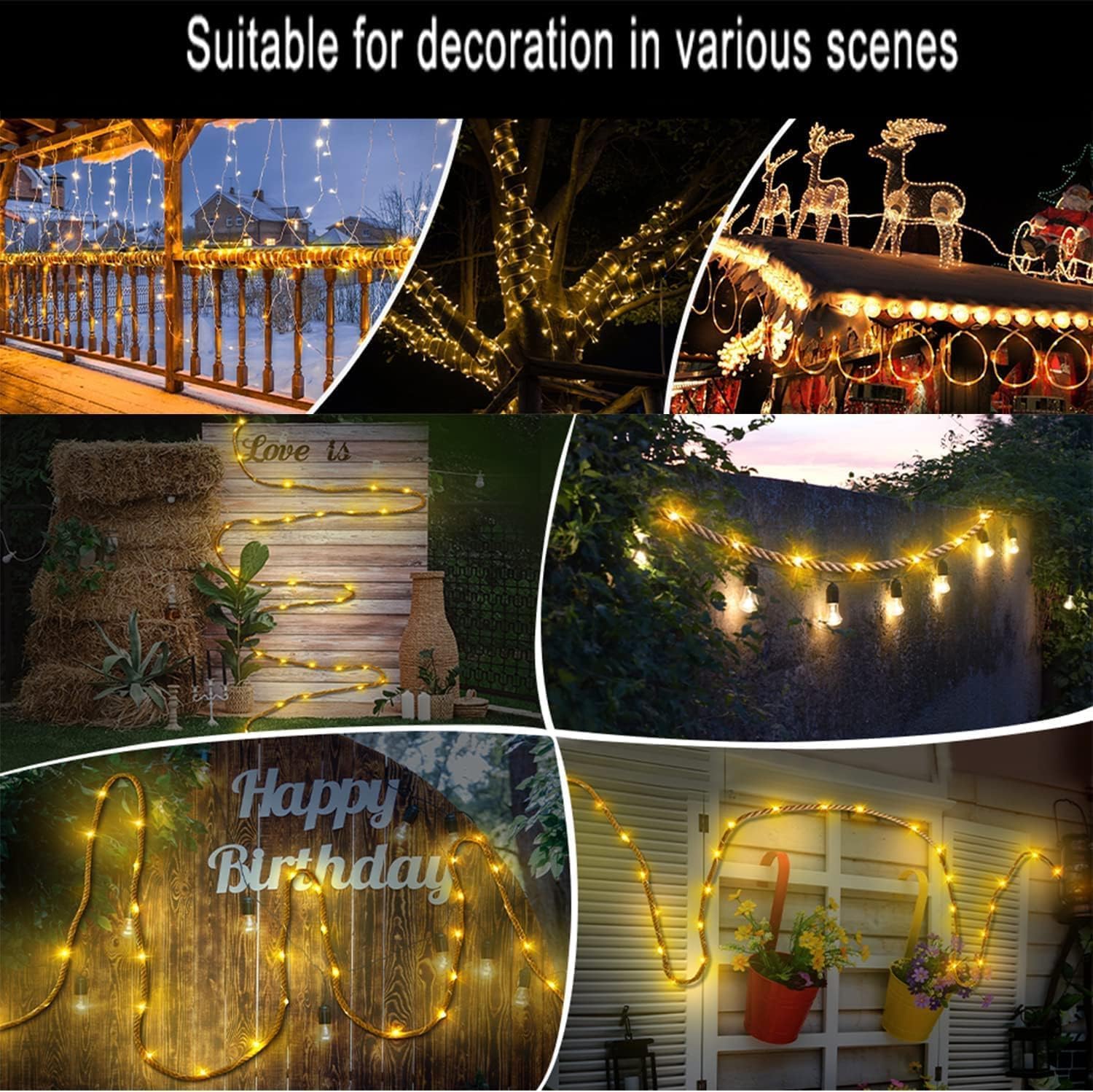 Solar Seil Lichterketten Außen,KINGCOO Wasserdichte Warmweiß Vintage Hanf Fee Kupferdraht Gartenleuchte Dekorative Lichter für Innenbeleuchtung Hof Bistro Weihnachten Hochzeit Party Dekor (10M 200LED)