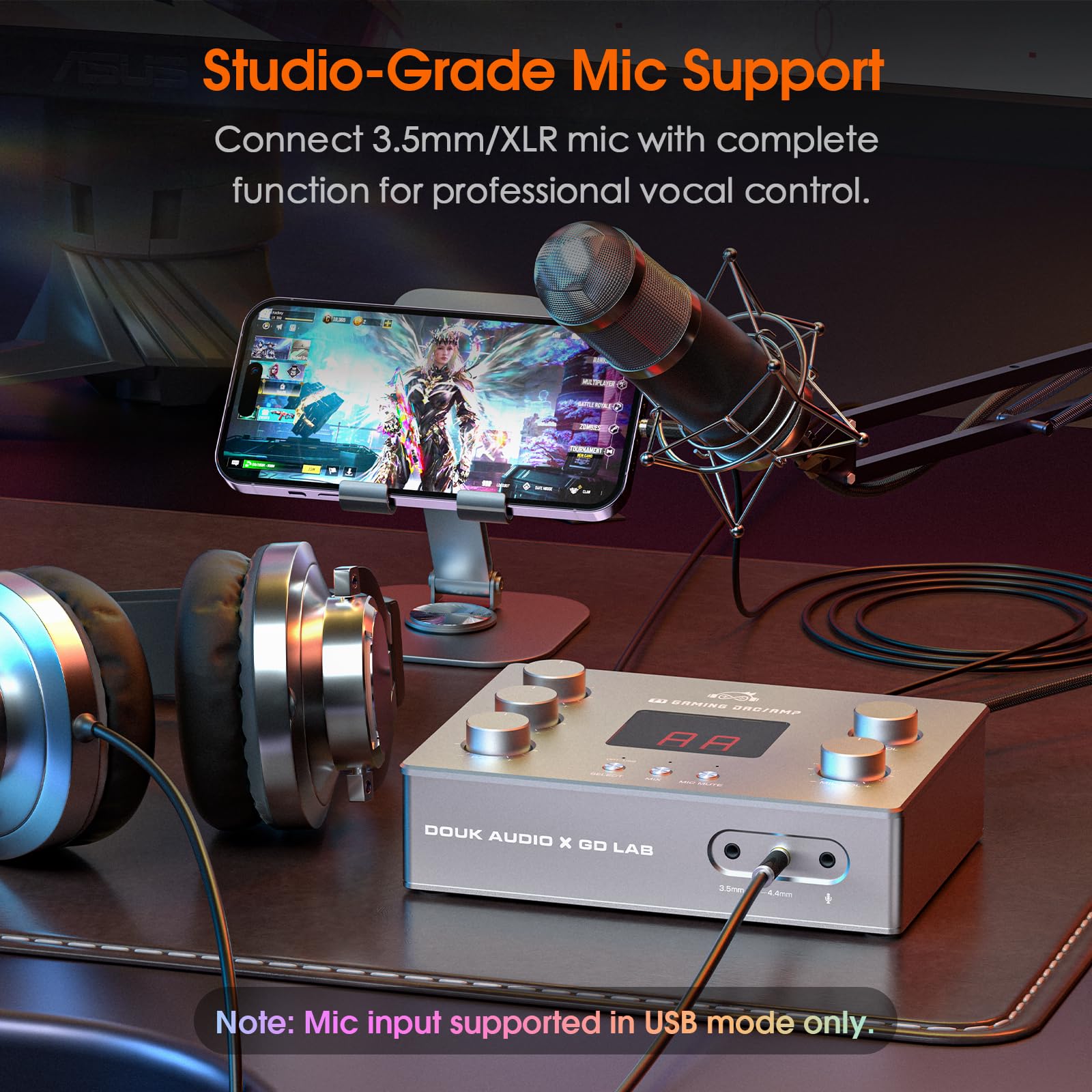 Douk Audio x GD-LAB Z1 Gaming-DAC: Verstärker für FPS-Spiele mit ESS9039Q2M-Chip, Symmetrischem 4,4-mm-Kopfhörerausgang und XLR-Mikrofonanschluss mit 48-V-Versorgung für PC, PS5, Switch und Streamer