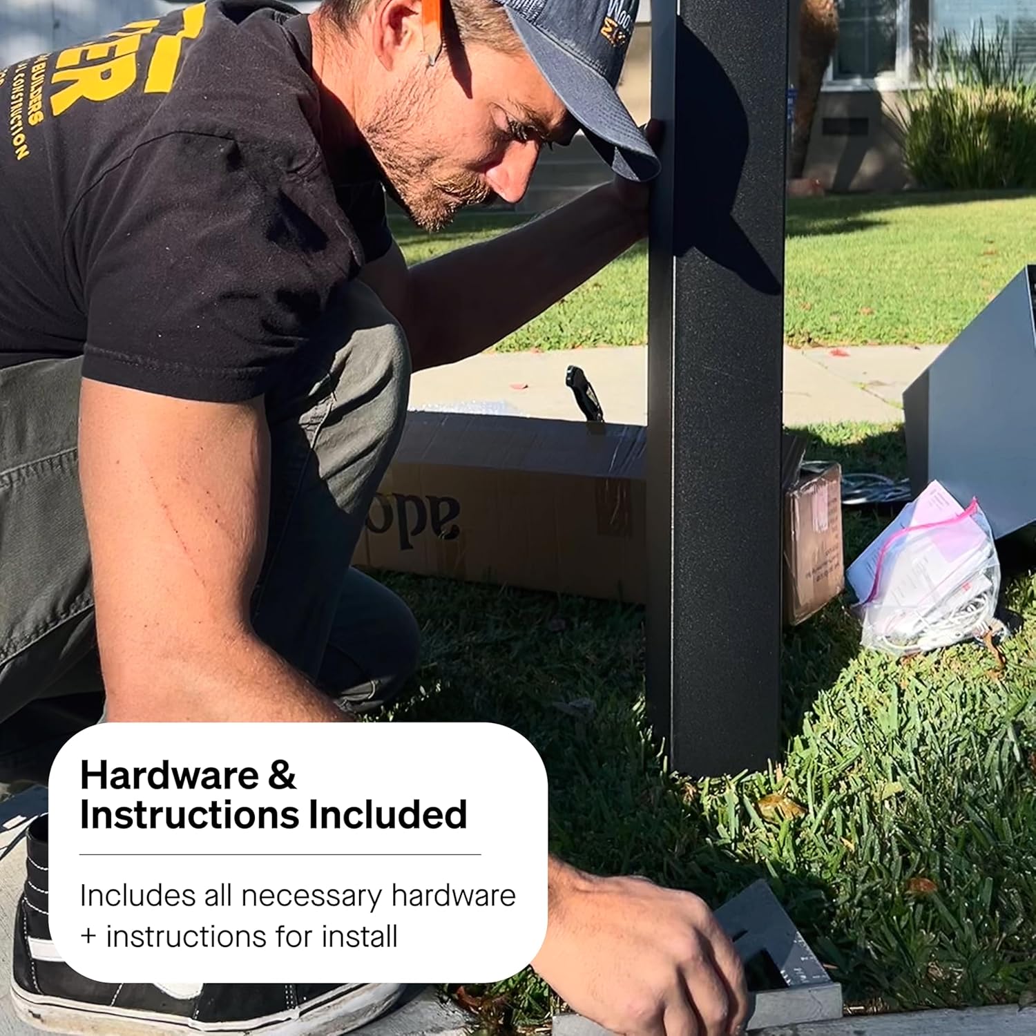 adoorn 51” Mailbox Post - In Ground Mailbox Posts for Outside, Heavy Duty Metal Mailbox Post for Use with Post Mount Mailbox - Black