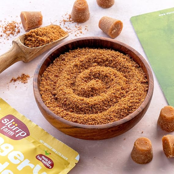 Slurrp Farm Jaggery Powder | Pure & Natural Cane Sugar Alternative | Unrefined Raw Gur Sweetener | Adds Rich Flavor to Tea, Coffee, Baking & Desserts | 10.58 Oz (300g)