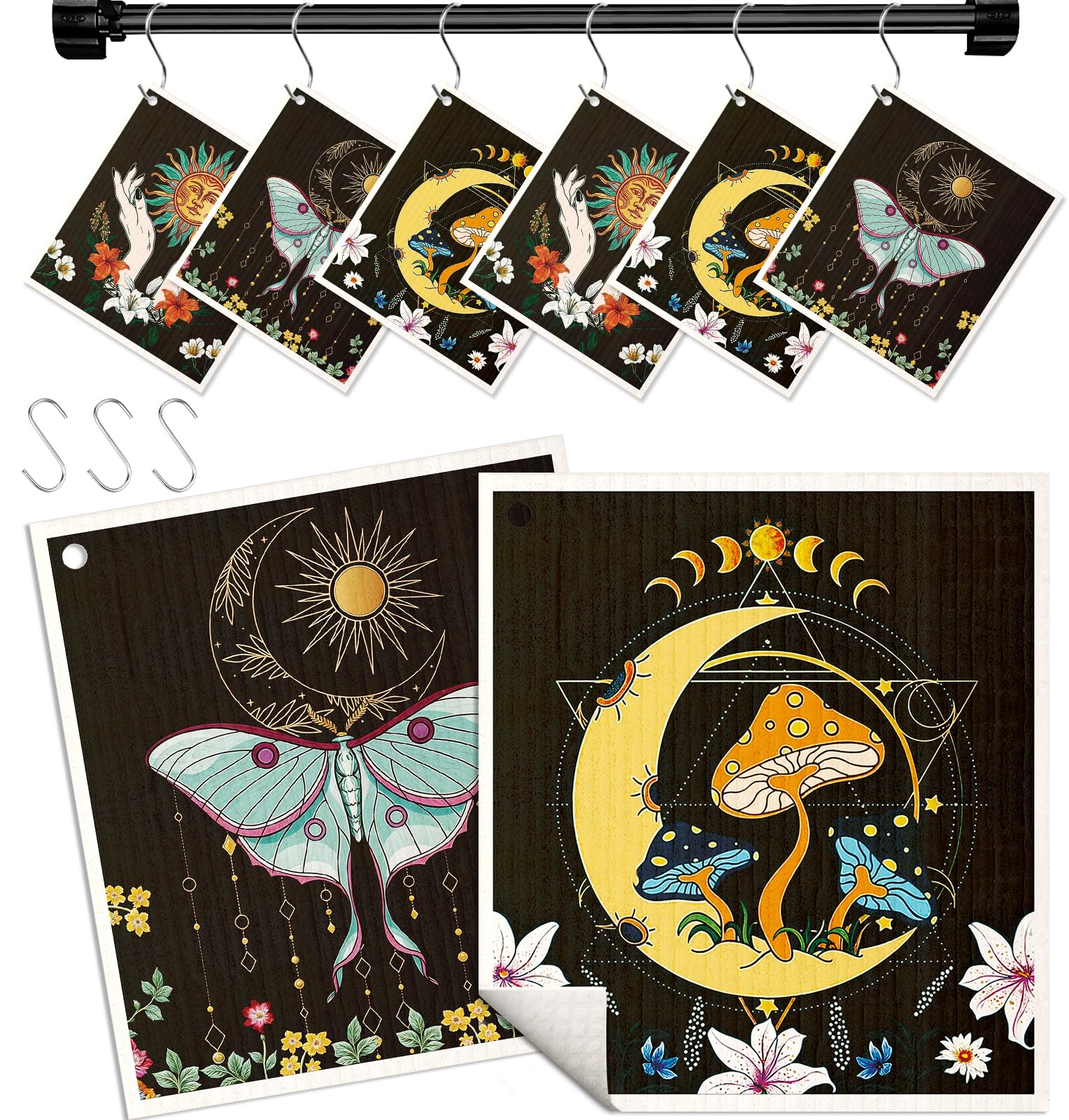 Miss Adola Kitchen Swedish Dishcloths with Hooks - 6 Pack Reusable Dish Cloths for Washing Dishes Fast Drying Cute Fun Swedish Dish Towels Washable