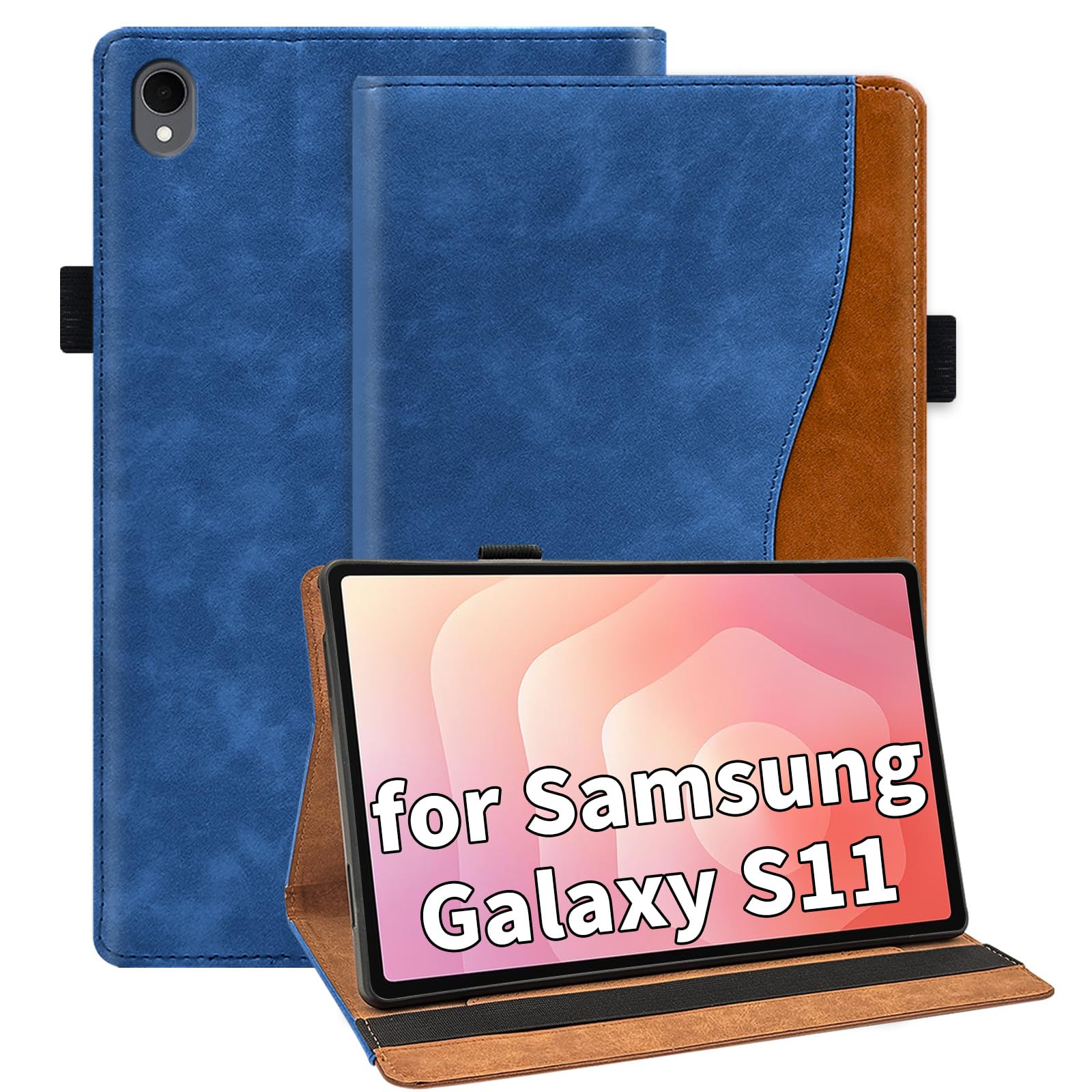 Tablet Case for Samsung Galaxy Tab S11 11 Inch 2025 (SM-X730/SM-X736B) Premium PU Leather Business Wallet Cases, Multi-Angle Stand Flip Case with Card Slot Soft TPU Tablet Back Cover, Navy Blue