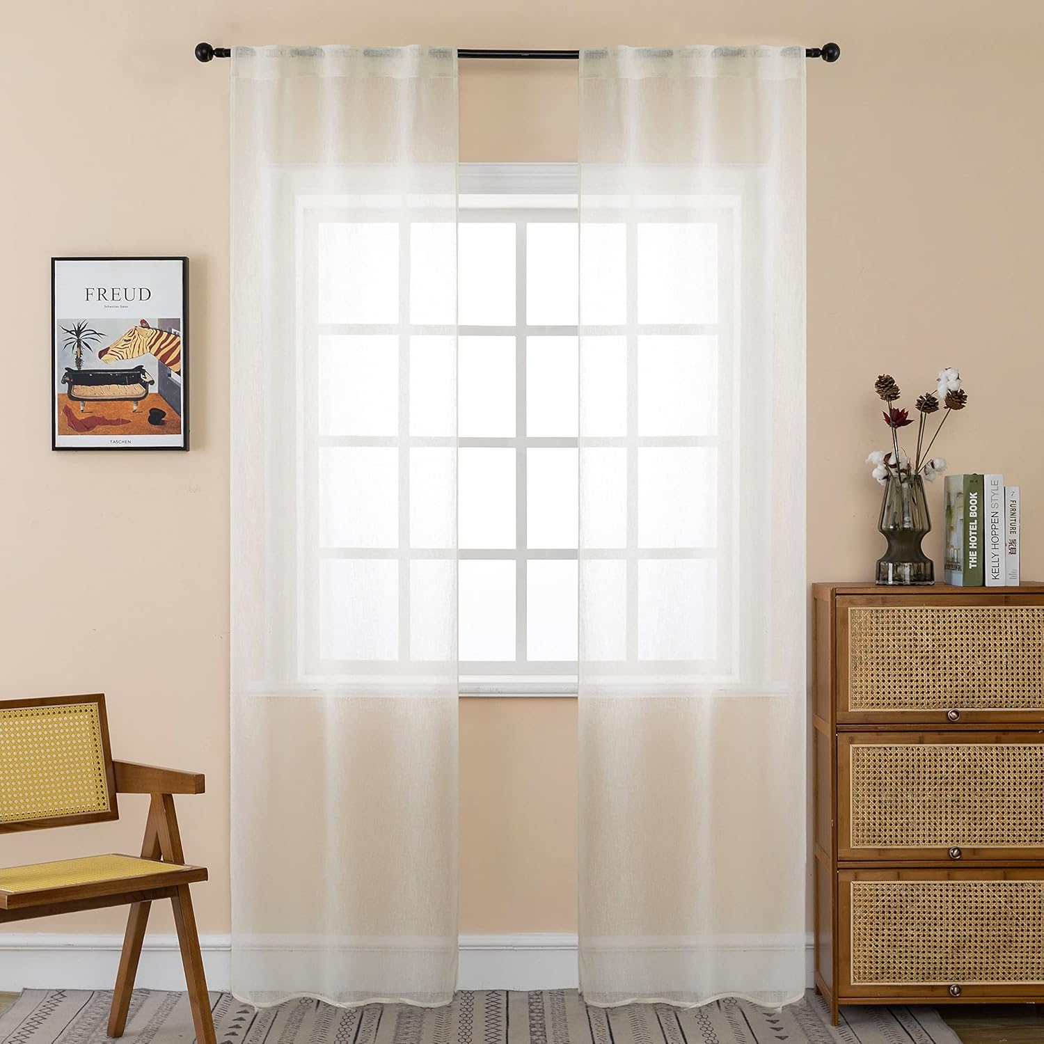 Tende Semi Filtranti In Simil Lino Naturale - Coppia 55x150cm Con Tasca Per Asta - Foto 3