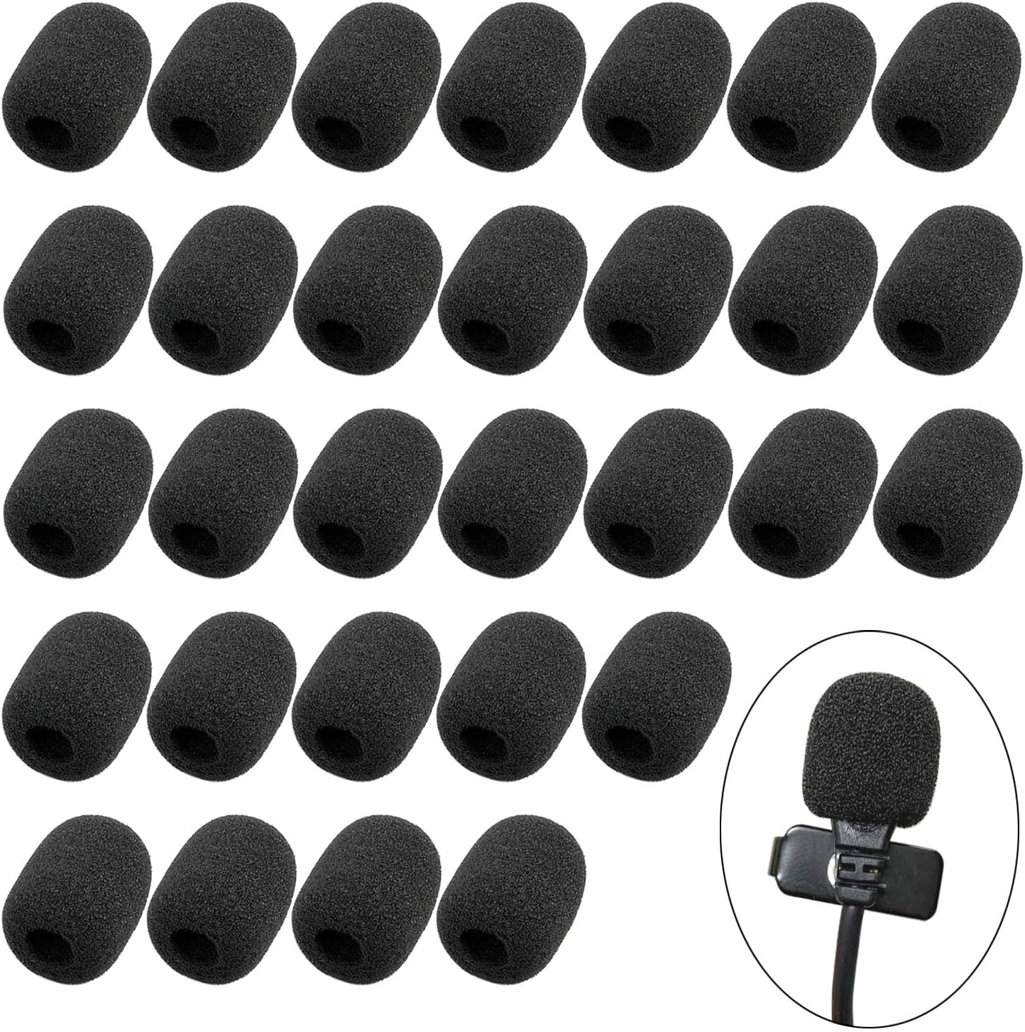30 Pack Mini Size Lapel Headset Mic Foam Covers Microphone Windscreen, Black