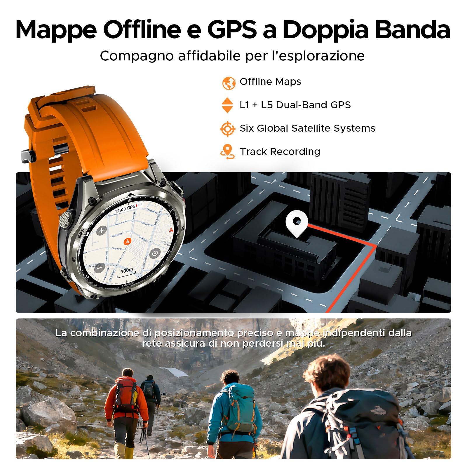 DOOGEE Orologi Anywise W1 Pro Smartwatch uomo,GPS Dual-Band & Mappe Offline, 5 ATM, 18 Giorni Autonomia, Display AMOLED HD 1,43", 170+ Modalità Sport,Chiamate Bluetooth,Compatibile con Android/iOS