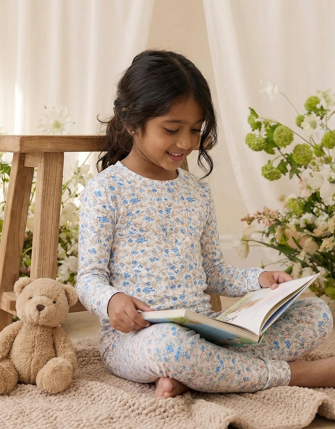 moimoln 6M-8Y Baby & Toddler Girl Floral Pajamas Soft Modal Cotton Breathable Snug-Fit Long Sleeve Sleepwear Set - Image 3