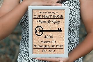 Our first home sign - new home decor, Our First Home Burlap Print, Personalized Address Sign, New House Gift, Housewarming gift, first home print - 2Z (Frame not Included)