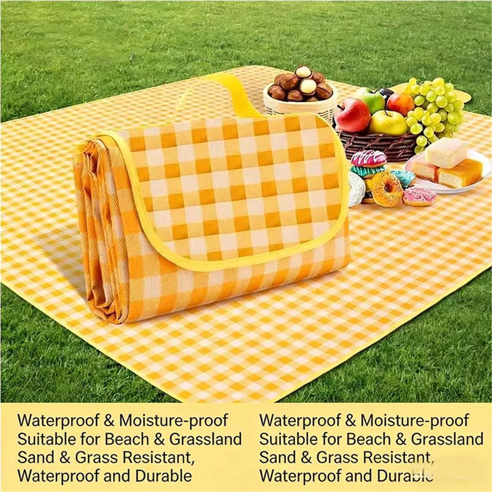 Tappetino da picnic impermeabile – Coperta da spiaggia portatile a prova di umidità per campeggio e viaggi, ideale per uso esterno, dimensioni 200-300 cm