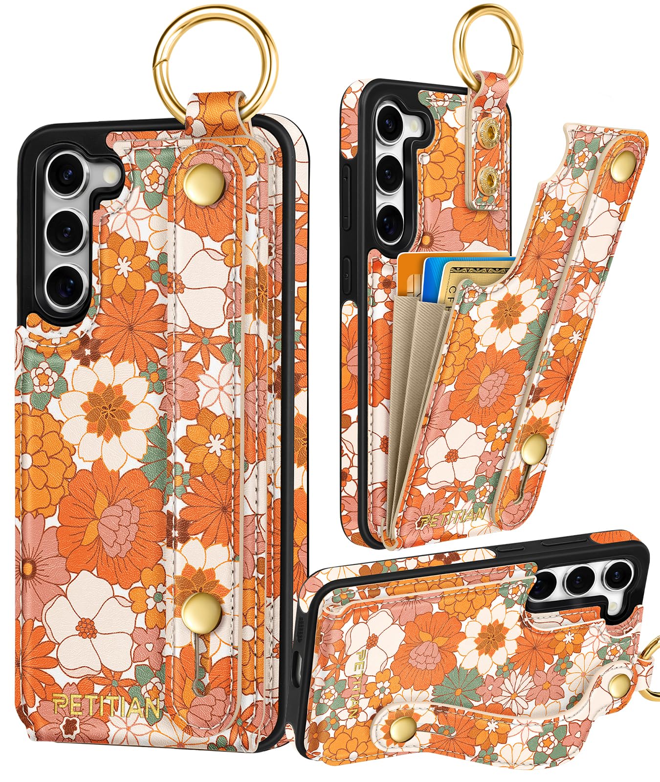 Petitian for Samsung Galaxy S23 Case with Wallet - Women Girls Cute Girly Aesthetic Unique Design Leather Credit Card Holder Cardholder Stand