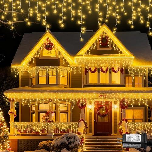 YEGUO 800 luces LED de carámbano de 66 pies para exteriores, 160 gotas de luz de Navidad conectable, 8 modos de luces de carámbano de Navidad