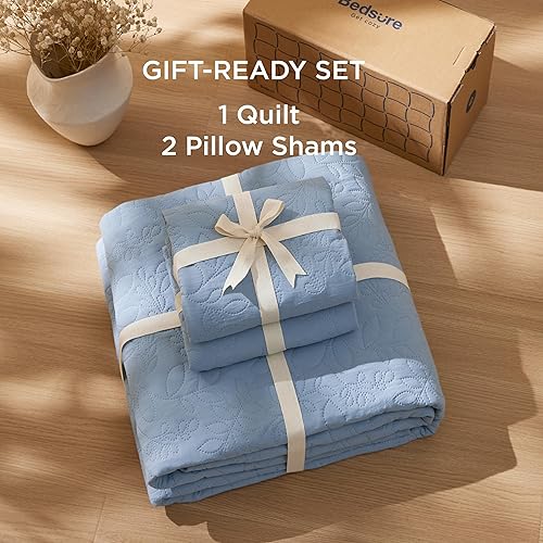 Vista 167 de Bedsure - Juego de colcha tamaño individual extralargo, ultrasónico suave, diseño de trébol, colcha ligera para todas las estaciones