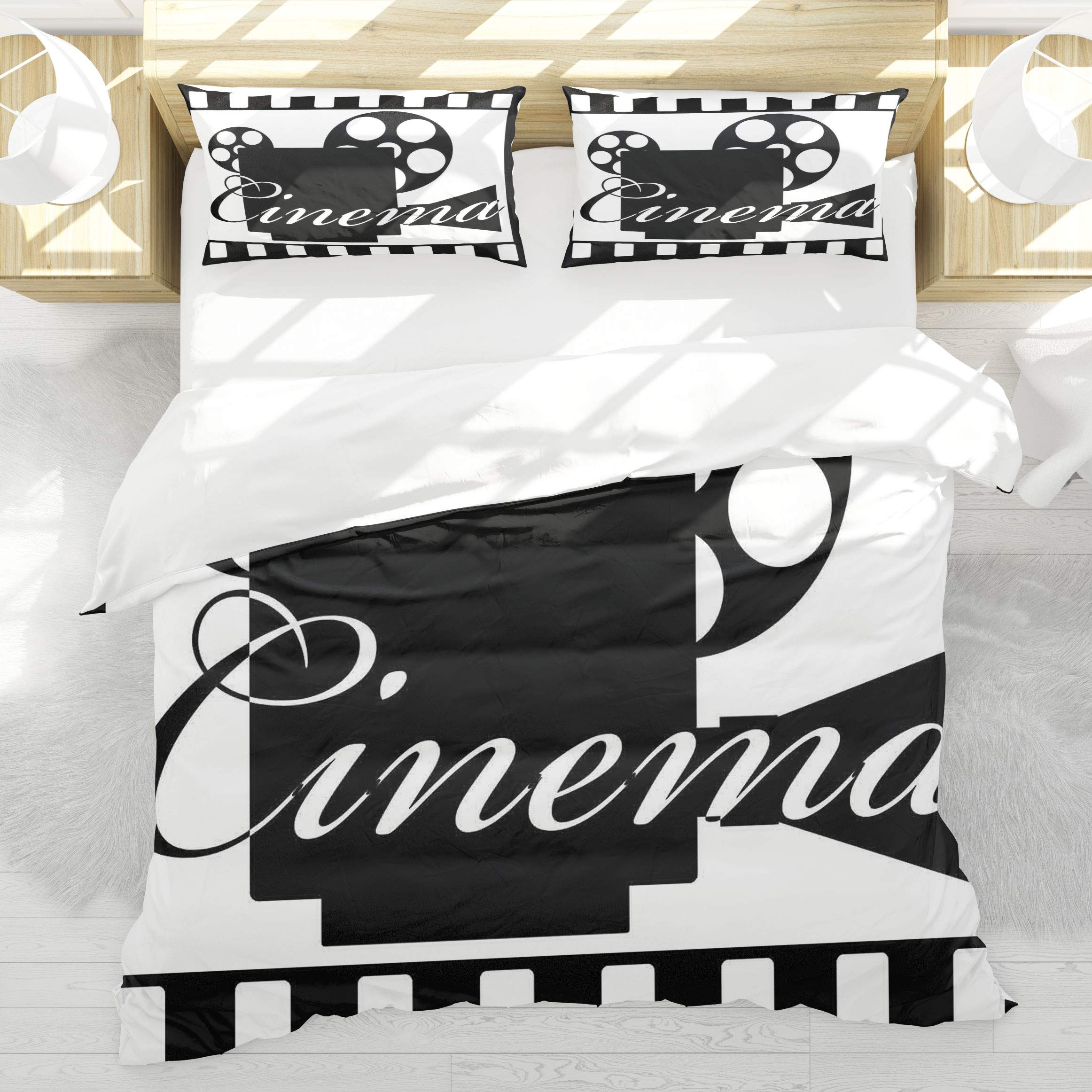 Housse de couette cinéma motif géométrique abstrait monochrome avec deux taies 50x75cm