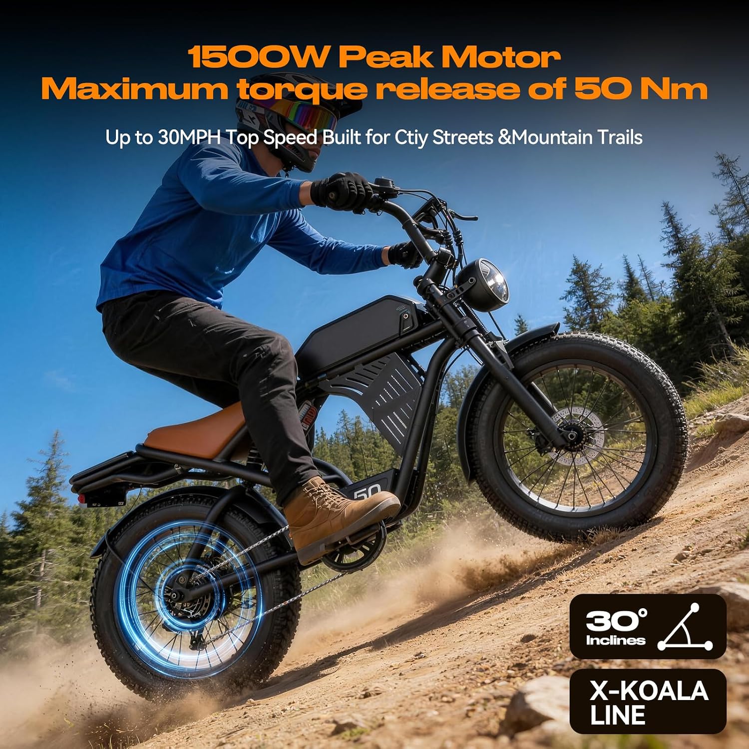 Electric Bike for Adults 1500W Motor 20" Fat Tire All-Terrain E-Bike 60-75 Miles 32MPH Electric Dirt Bike for Road Sand Mountain Snow - 48V 20AH Battery Powered Electric Motorcycle