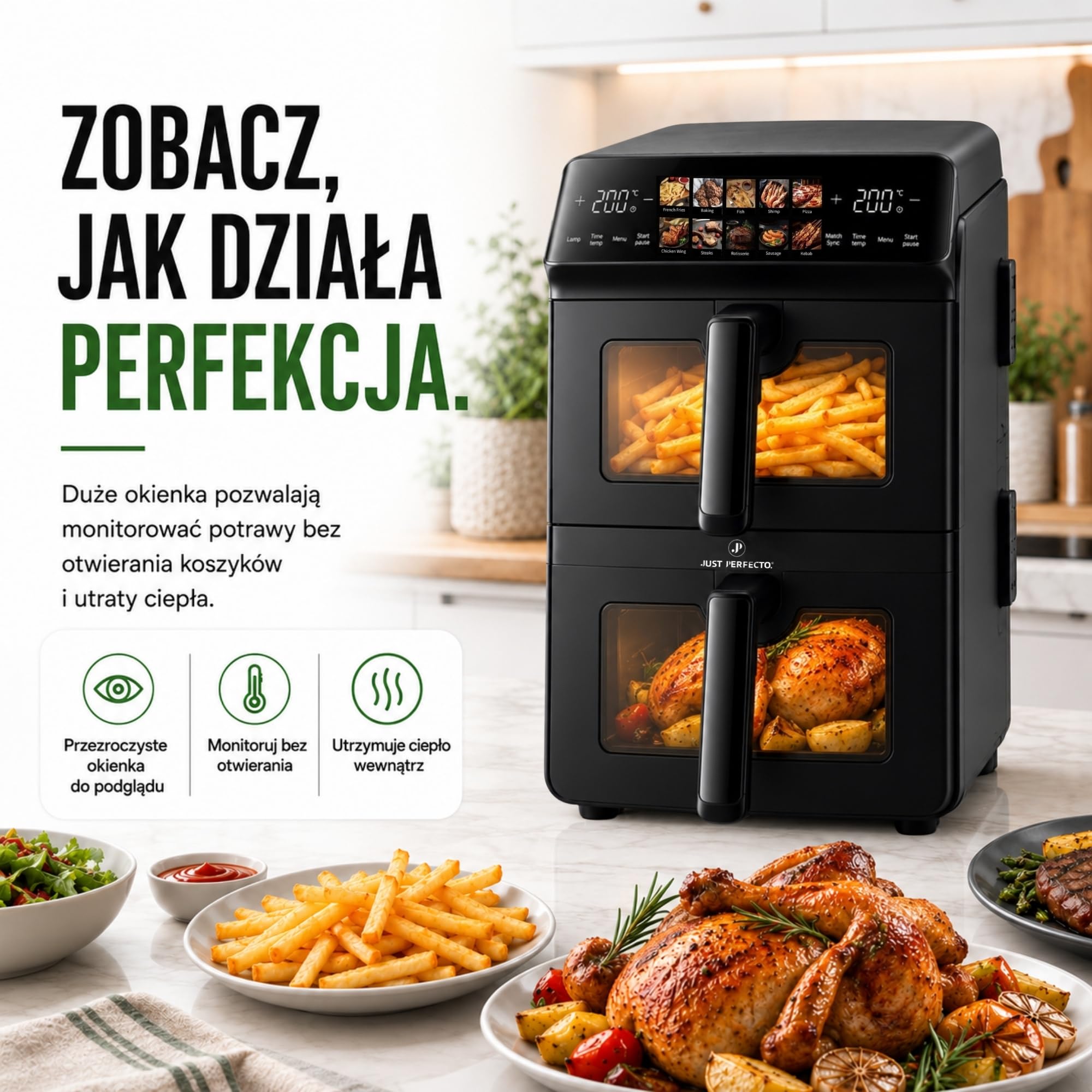 Just Perfecto Airfryer 10L Frytkownica Beztłuszczowa Podwójna Szuflada