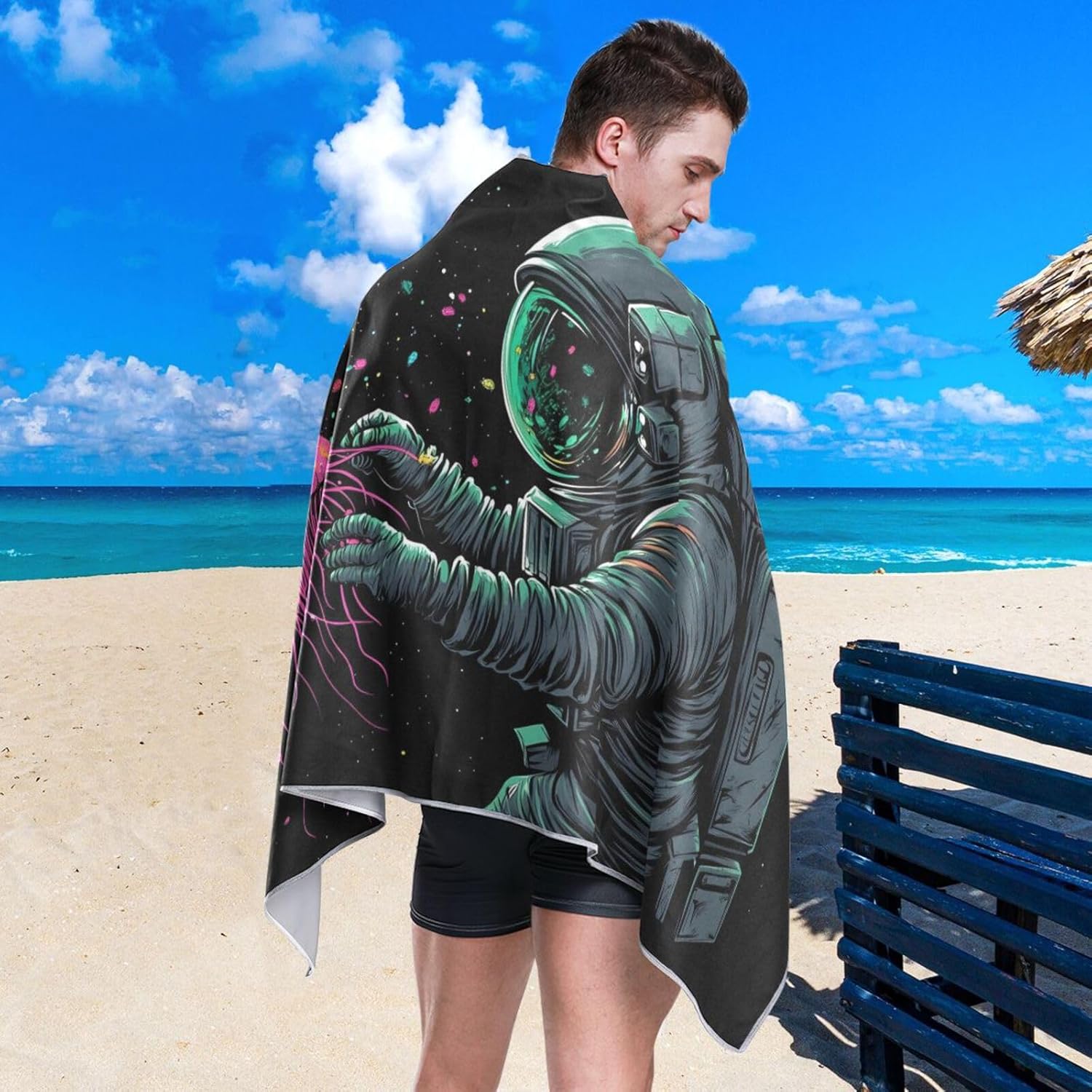 Microfiber Thin Lightweight Beach Towel Astronaut Jellyfish Dots Quick Dry Pool Towels 30” x 60” Sand Free Absorbent Yoga Camping Towel for Gym, Gym, Picnic M