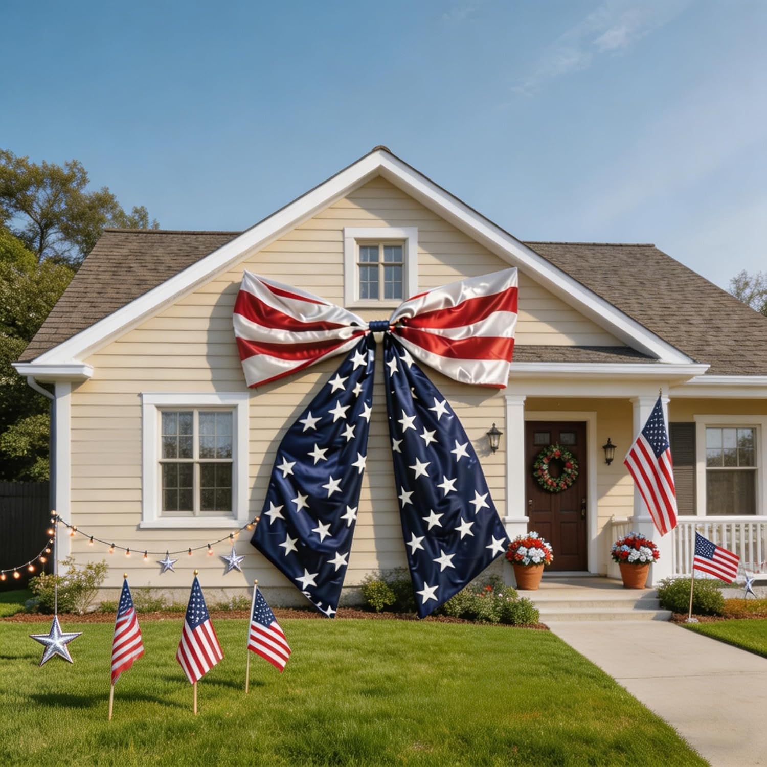 Extra Large 4th of July Decor Bow 8.2x5.9 FT, Fourth of July Decorations Outdoor, Independence Day Memorial Day Veteran's Day Indoor Outdoor Decorations
