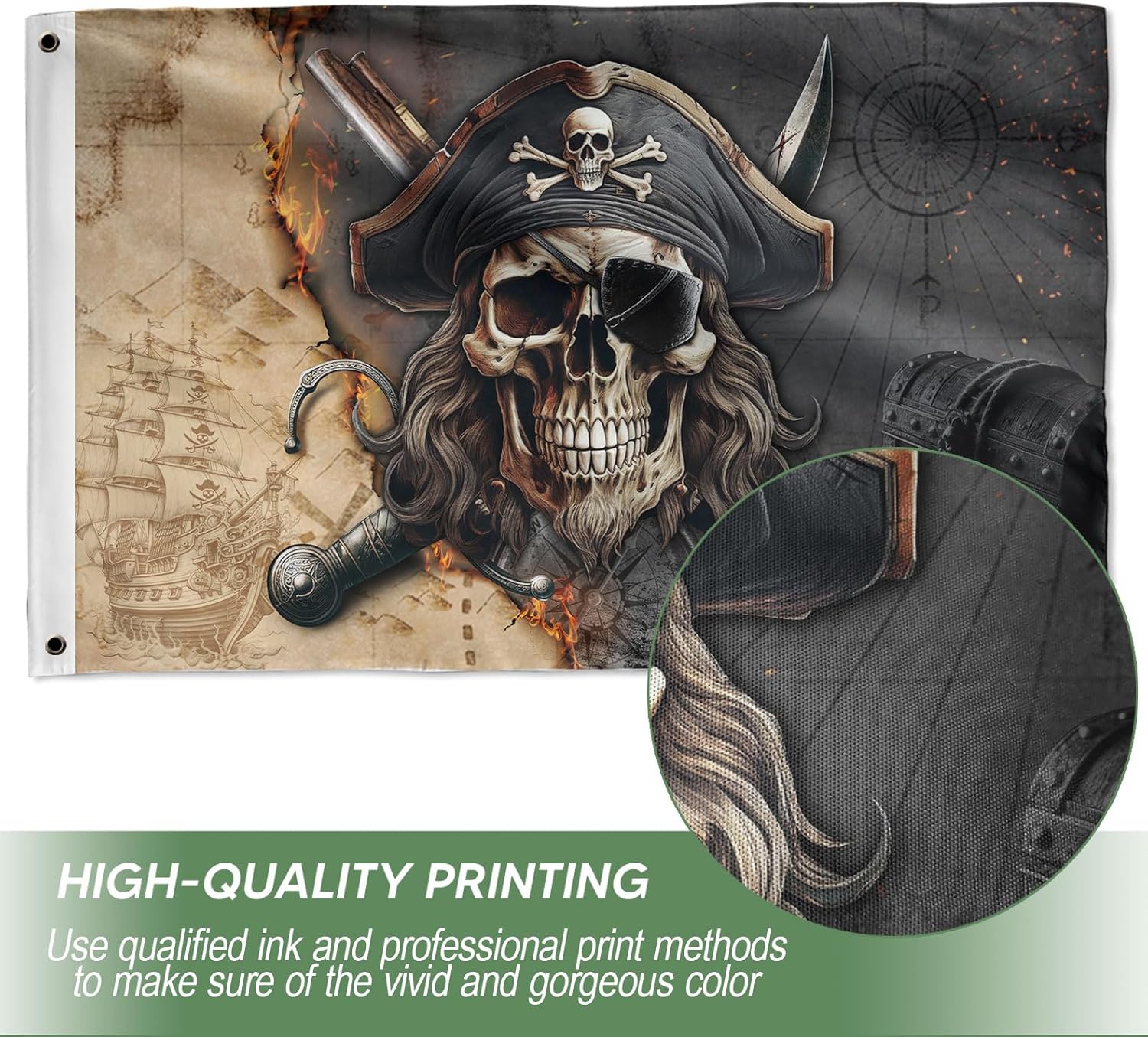 Pirate Flags For Outside 3x5, Pirate Flag 3x5 Double Sided with 2 Brass Grommets, Flag for Boat, Pirates American House Flags 4 (3x5ft)