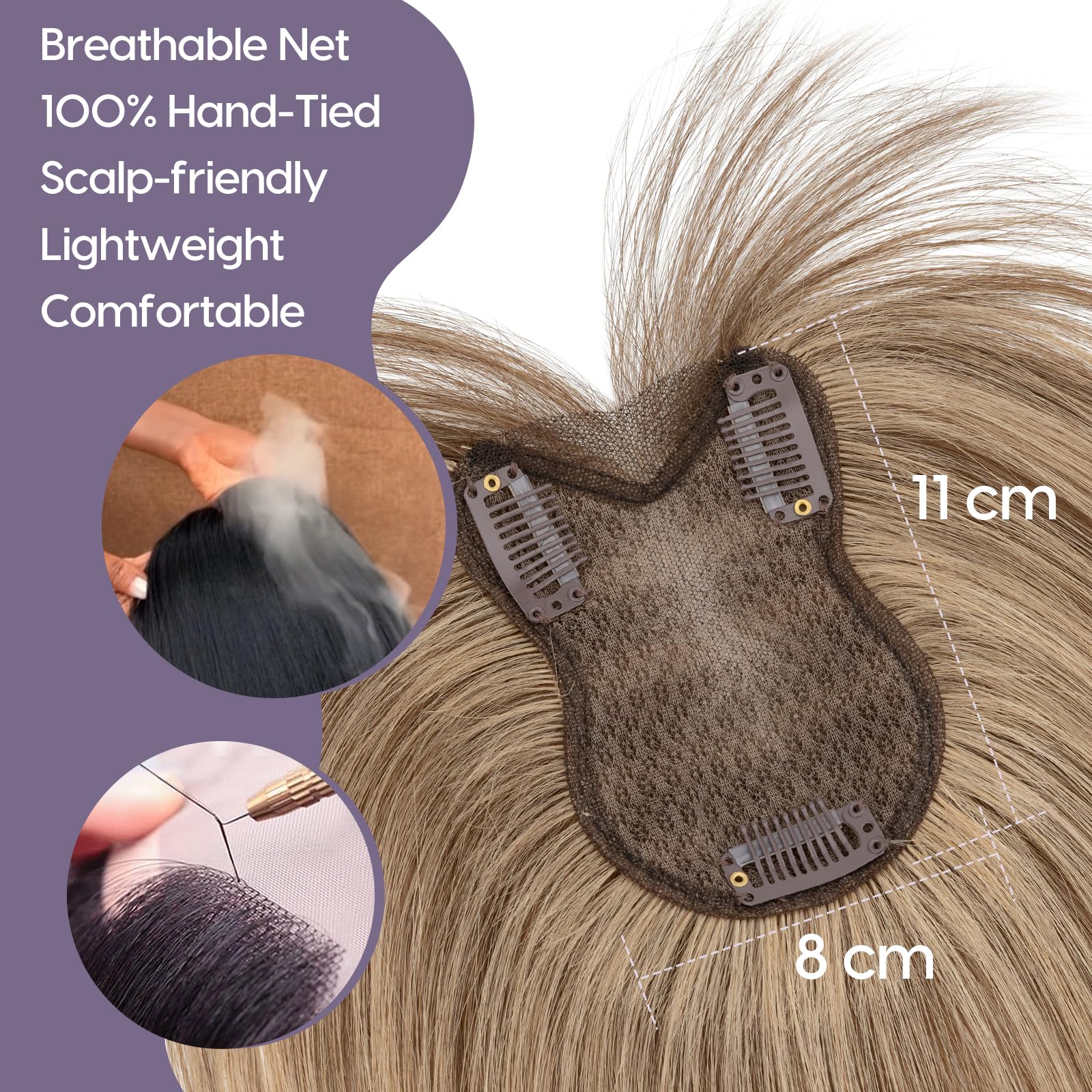S-noilite Hair Toppers for Women Human Hair 8x11cm - Image 2
