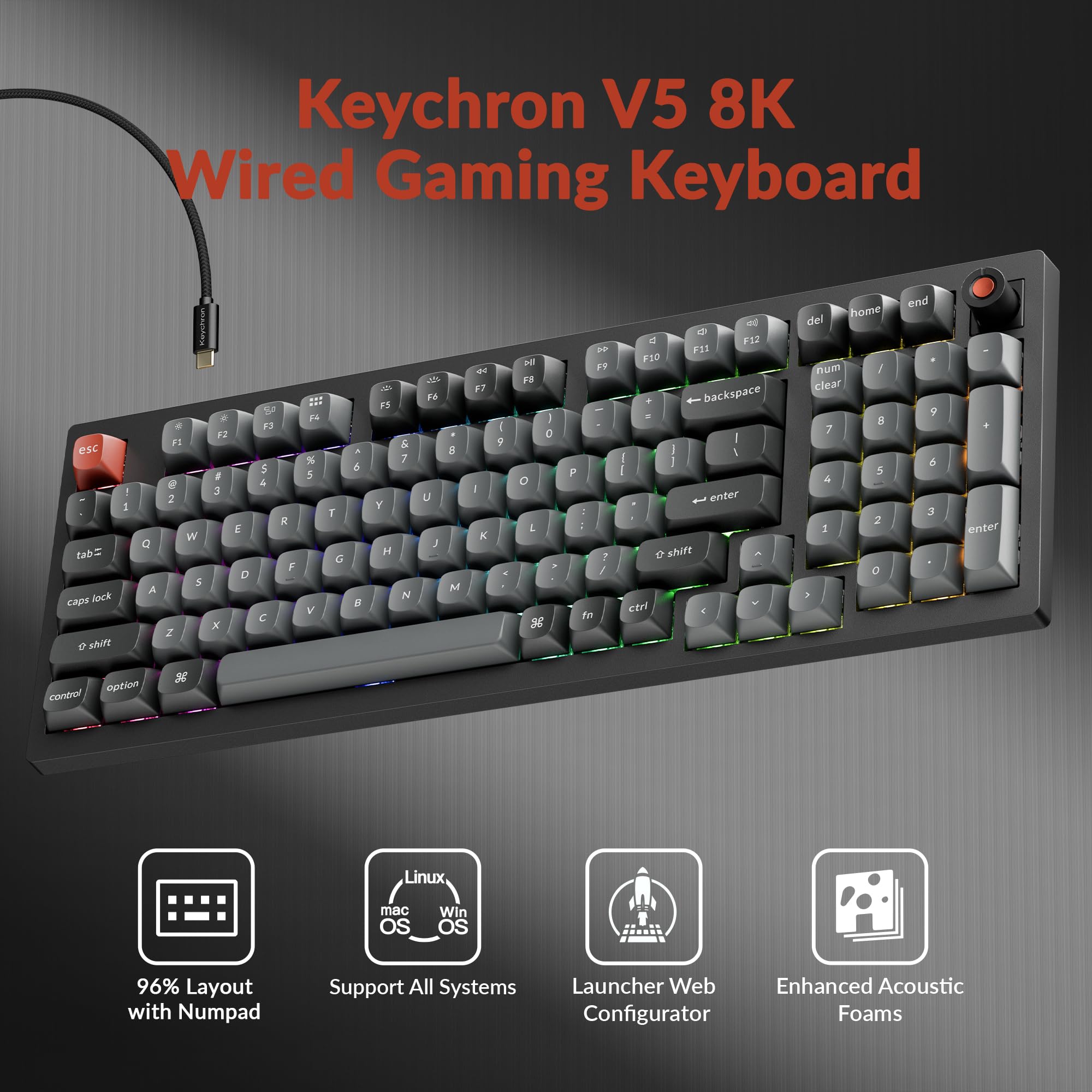 Amazon | Keychron V5 8K 96%コンパクトメカニカルキーボード 8000Hz 