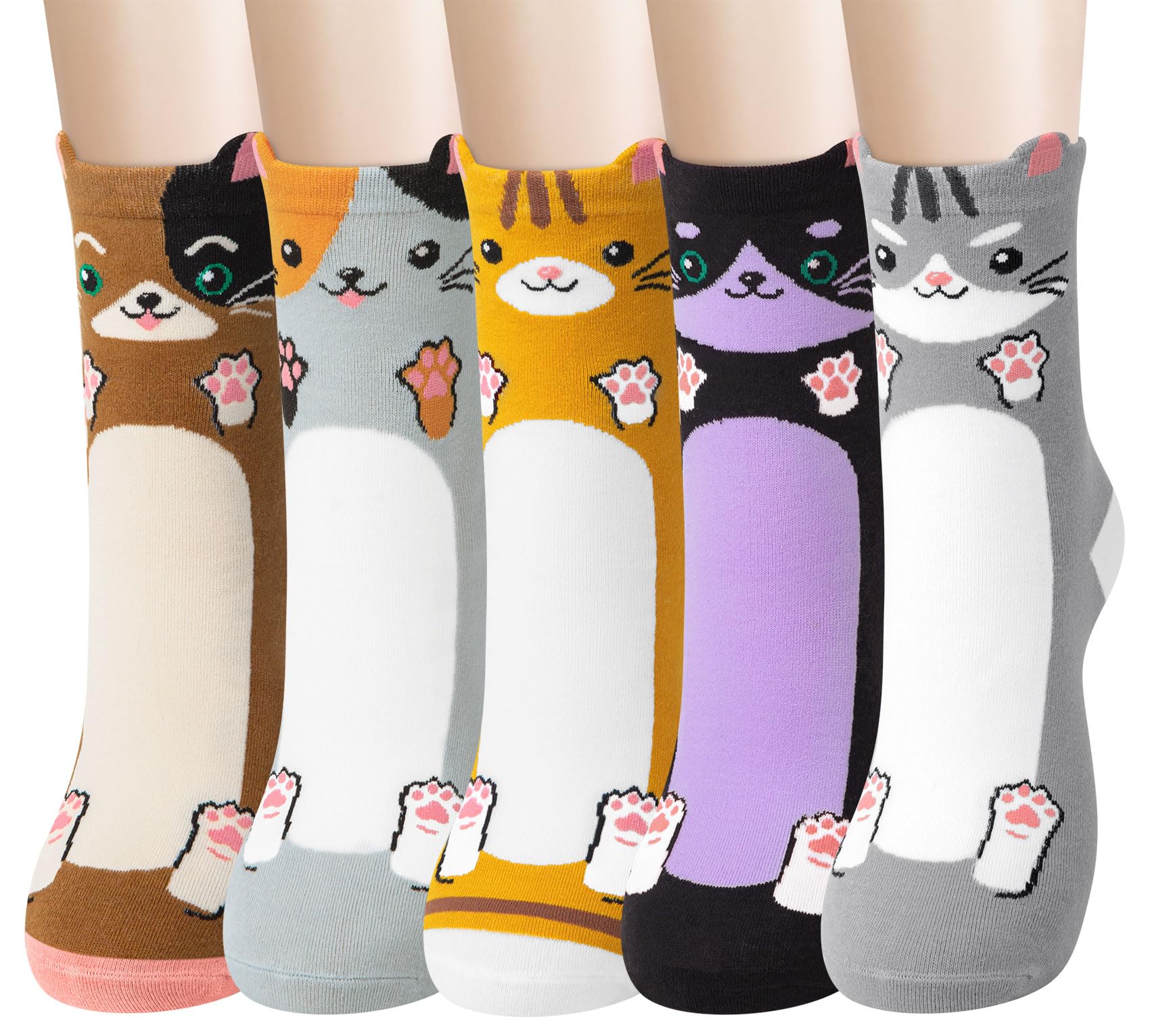 Chalier Cozy 5 Paar Damen Socken Hunde Katzen Motiven Tiere Socken Lustige Baumwolle Crew Socken Geschenk Einheitsgröße