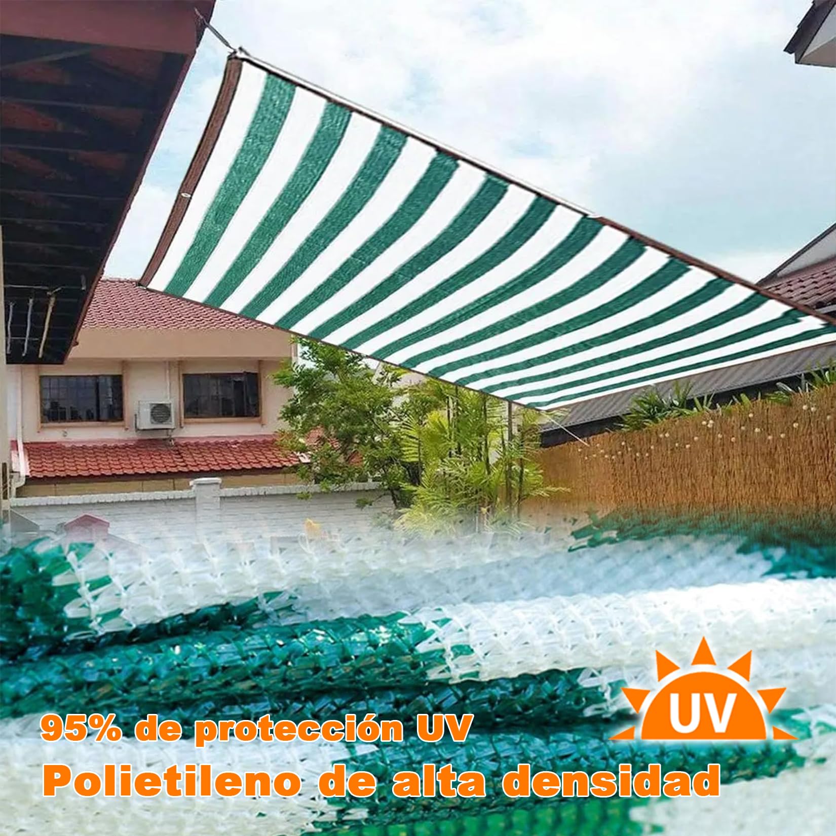 Mallas de Sombreo 1x4m, Material Hdpe Resistente Al Calor - Toldo Exterior - Malla de Sombra para Exteriores, Jardín, Patio, Patio, Fiesta, Rayas Verde Oscuro