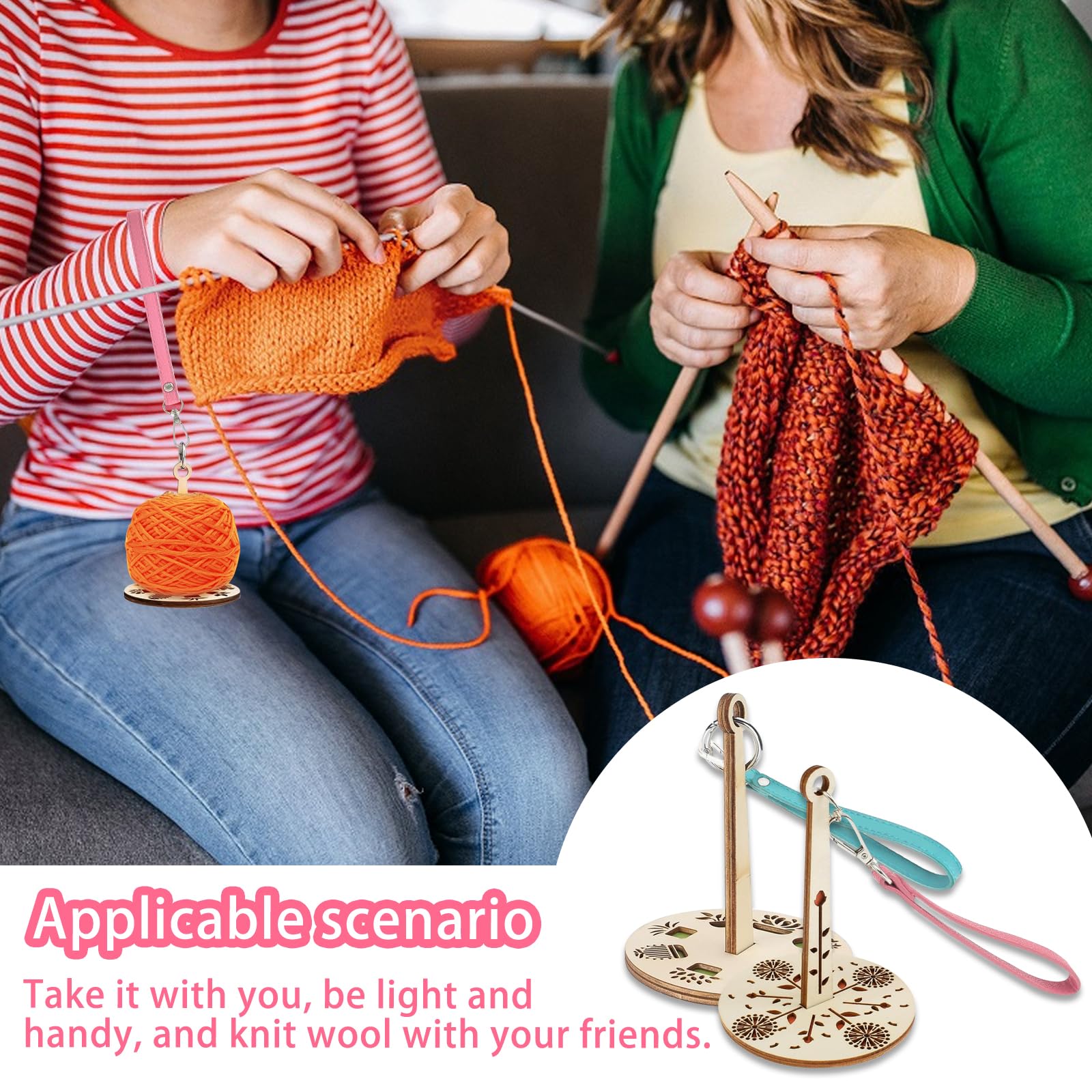 Support De Fil De Poignet, Support Portable Avec Dragonne En Cuir, Porte-fil En Bois Amovible Pour Transporter Du Fil, Cadeau De Crochet Pour Les Amateurs D'artisanat