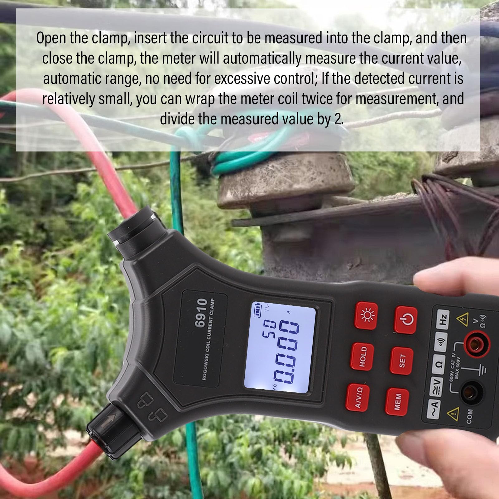 Jeffergarden Pinza Amperimétrica Flexible Medición Sin Contacto 0-10000A CA Linterna Probador Corriente para Cableado Densos ABS