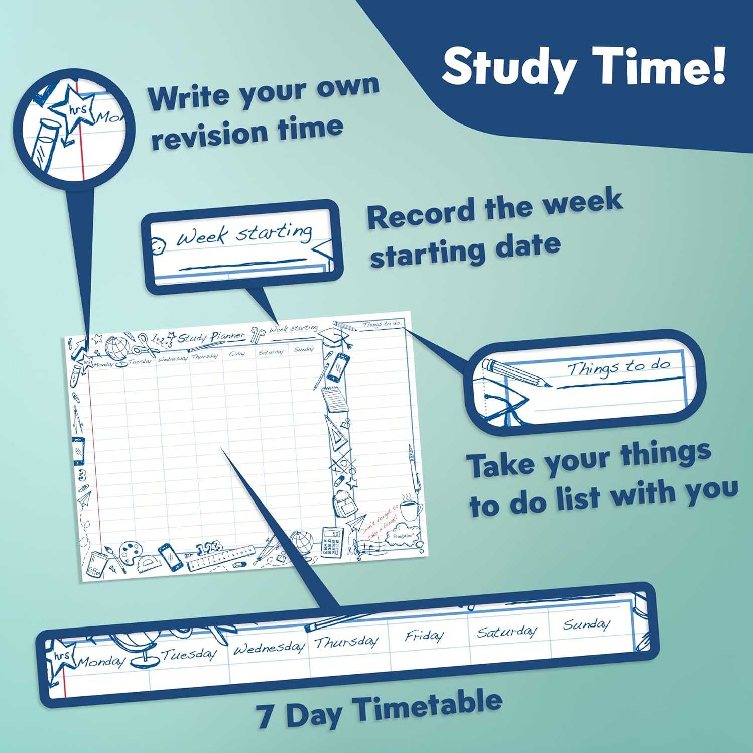 Study and Revision Planner Pad for Students – A4 Pad |Tear off Sheets | 50 Sheets | Study Planner for School, College and University revision | Exam Planner | Academic Planner by Printykins 6 81jWYKtUI3L. AC SL1500