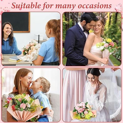 Miniatura 6 de Seajan 260 piezas de papel de estilo coreano para ramos de flores de 22.8 pulgadas, incluye 4 rollos de cinta, 100 pines, 96 mariposas 3D para boda,