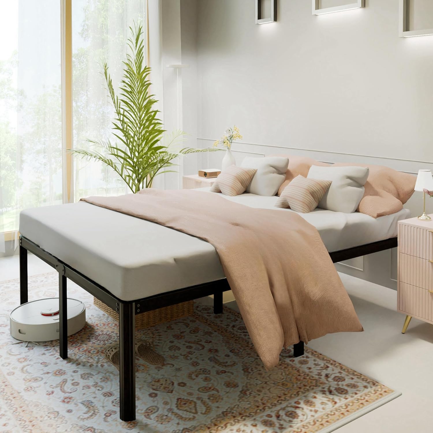 Full Size Black Metal Platform Bed Frame with Slats