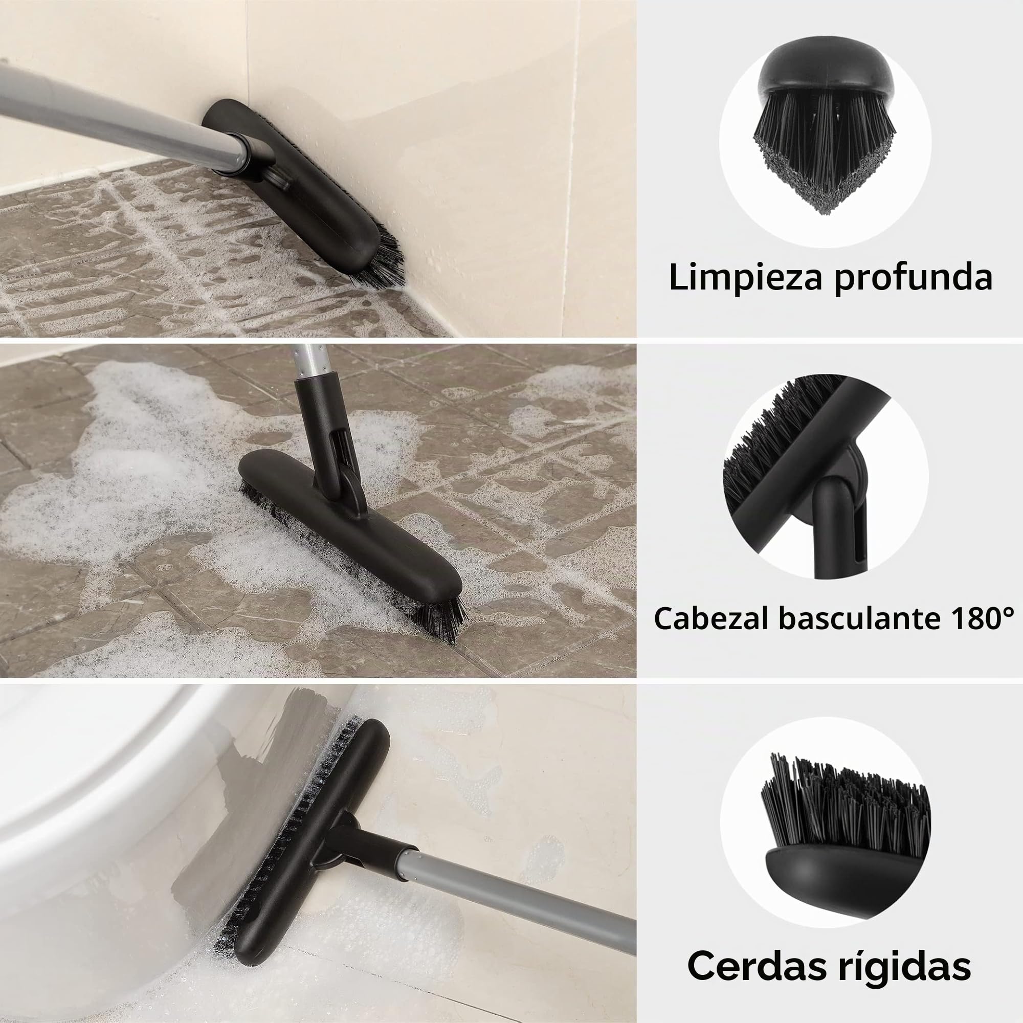 MR.SIGA Cepillo para lechada con Mango Largo, Cepillo para Fregar con cerdas rígidas para Limpiar lechada y baldosas