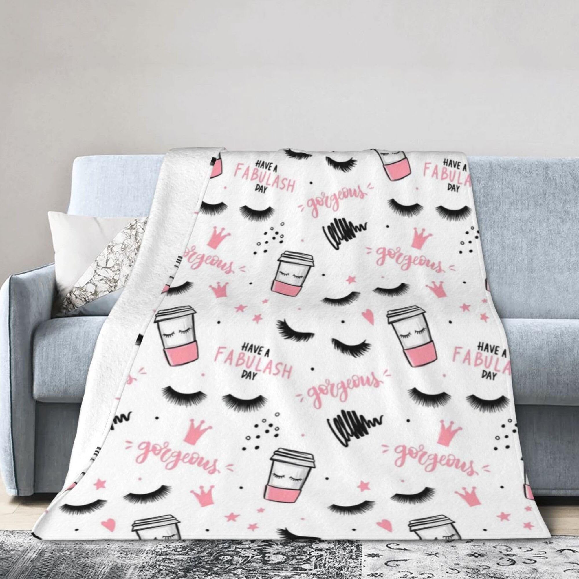 Lashes Mascara Coffee Cup Blanket Super Soft Flannel Blanket Comfy Cozy Throw Blanket Couch Lightweight Blankets for Living Room Bedroom 50"x40"