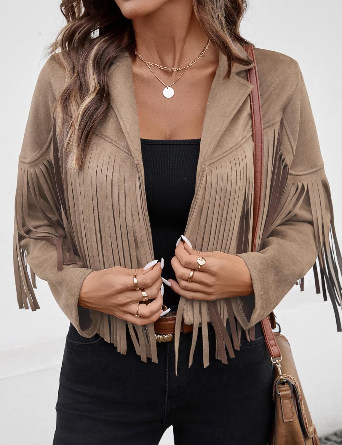 Women's Faux Suede Leather Tassel Jackets With Lining Cropped Fringe Coats For Women 2025 Fall Fashion Must Haves - Image 5