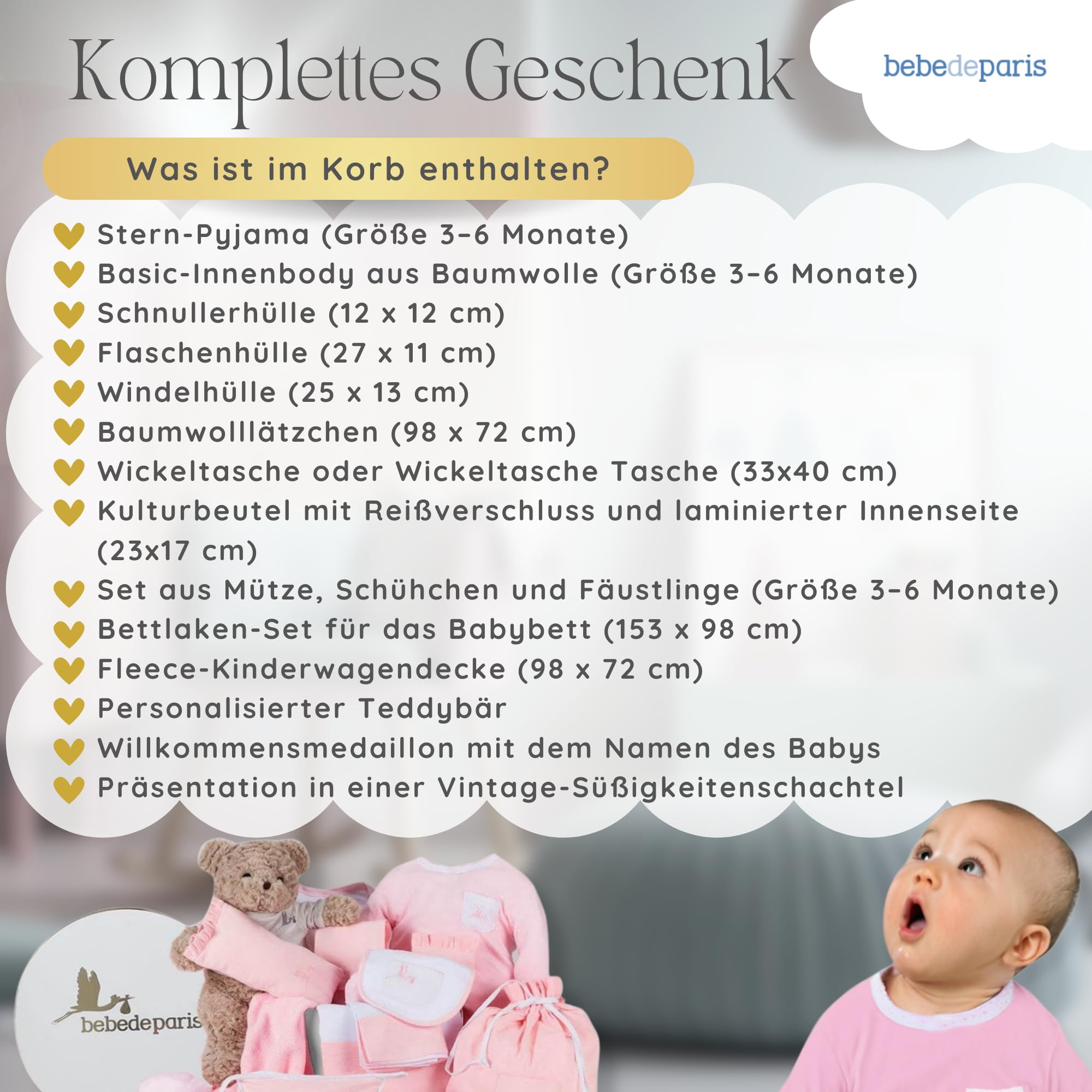Korb Geburt komplett Klassische Rosa | BebeDeParis
