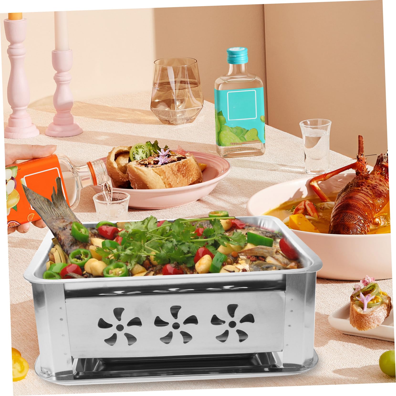 Toyvian Bandeja para Almacenar Pescado Rectangular de Acero Inoxidable | Plata, Bandeja a Juego, para Camping y Cocina, Práctica Fácil Almacenamiento