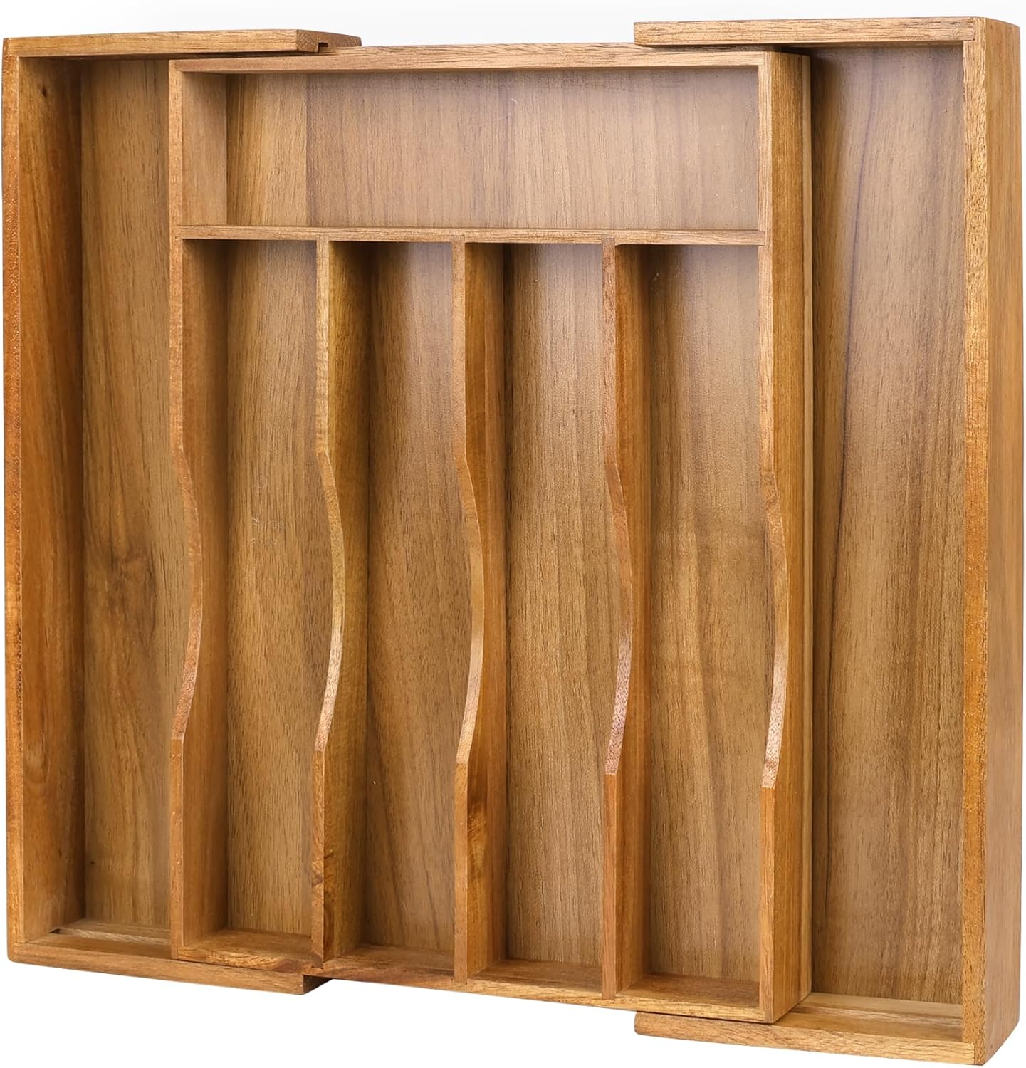 Expandable Acacia Kitchen Drawer Organizer for Cutlery and Utensils, Adjustable Acacia Wood Cutlery Tray in Drawer for Flatware and Silverware in Kitchen, (Acacia)