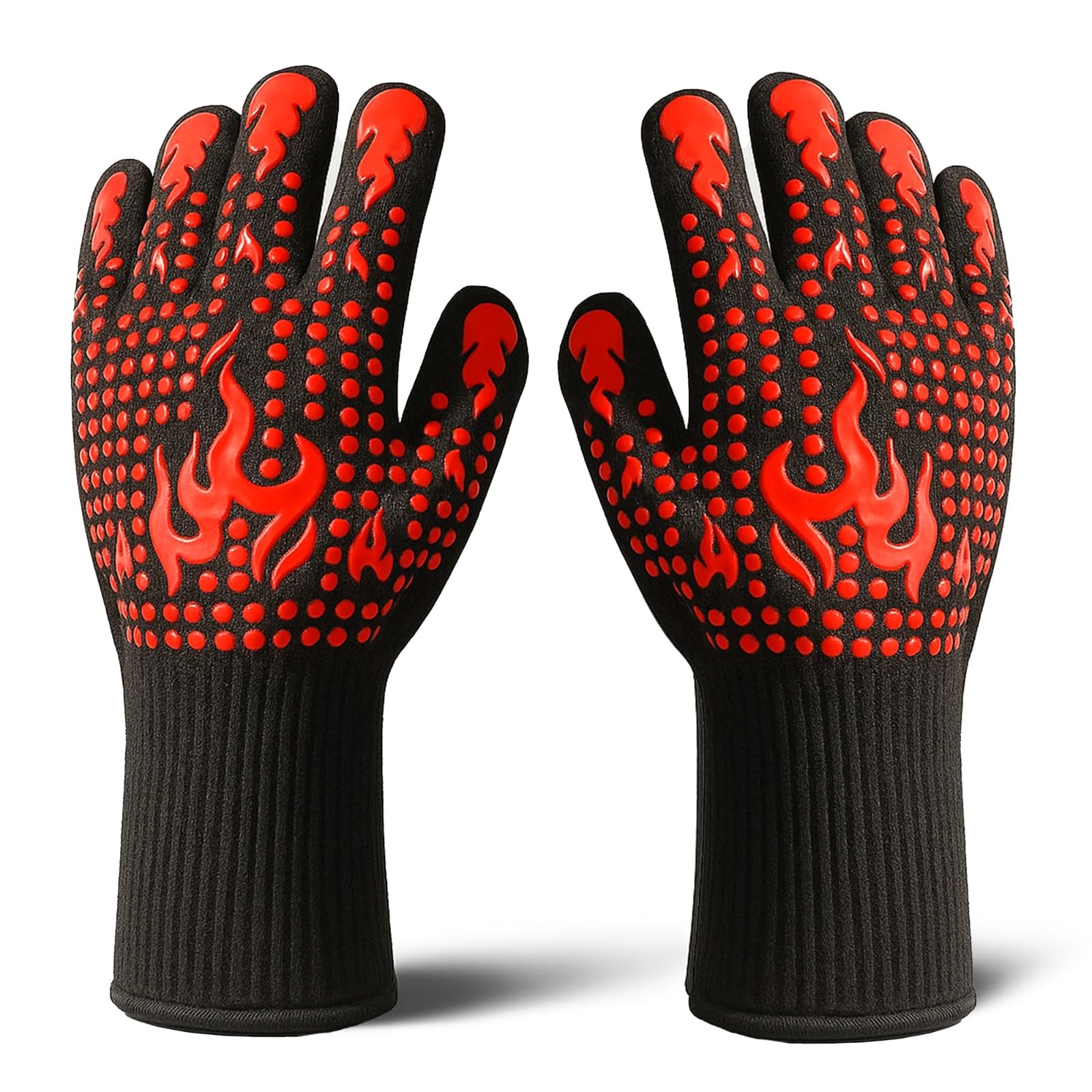 J&A MARTS BBQ Gloves Oven Mitts Grilling, Oven Heat Resistant 1472℉/800°C Waterproof Aramid Gloves with Non-Slip Silicone