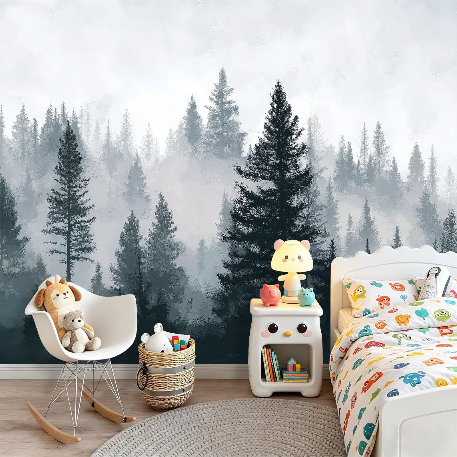 Genérico Papel Pintado No Tejido 250 x 175(WxH),Pinos de Altiplano Nórdico Verde Diseño,Fácil de Instalar Decoración de Pared para Salón Dormitorio Oficina