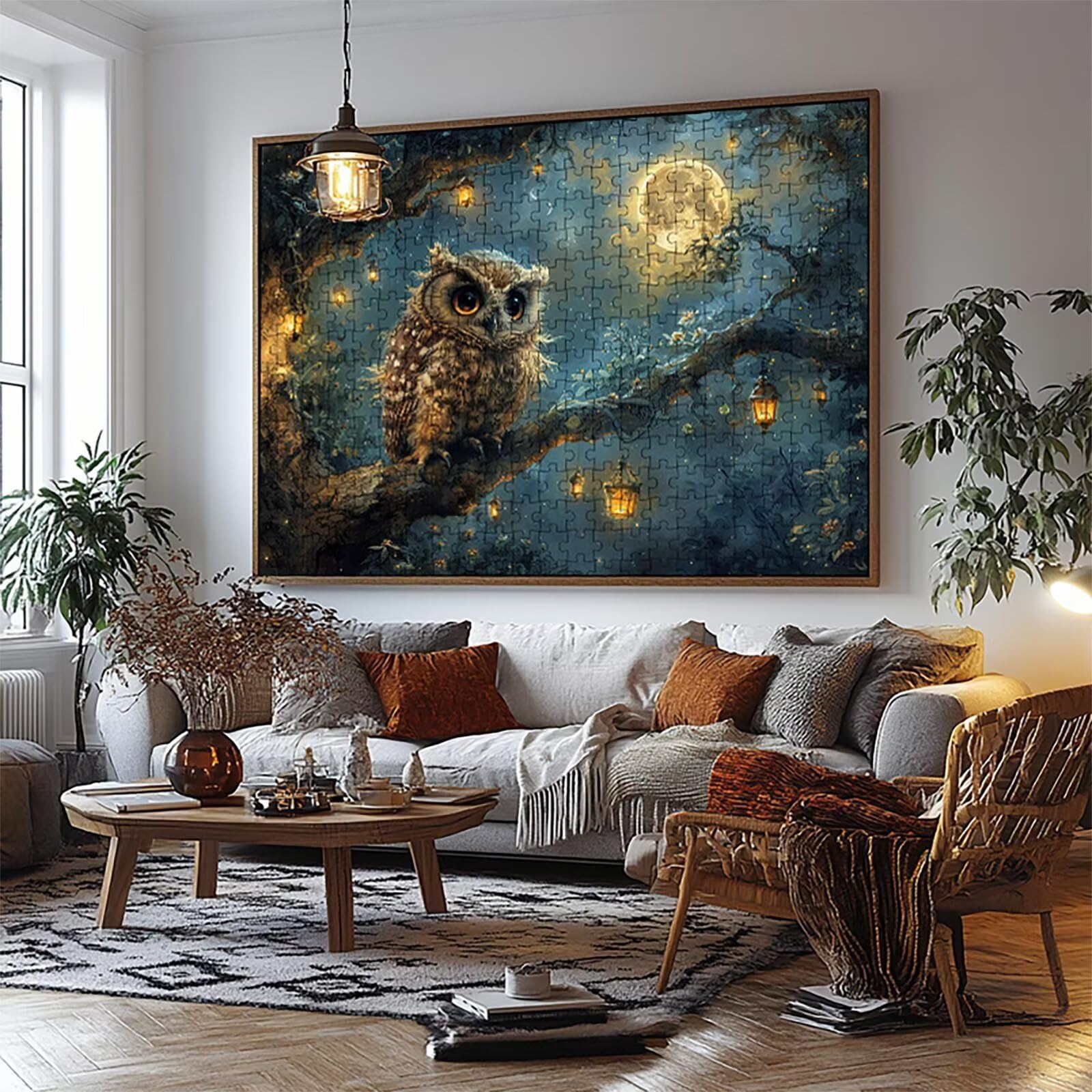 Puzzle 2000 sztuk, sowa puzzle 2000 sztuk drewna 70x100 cm z kolorowym pudełkiem papierowym i przenośną torbą z siatki, klasyczne puzzle księżyc na wiosnę dekoracje ścienne i prezent kobiety LZPT