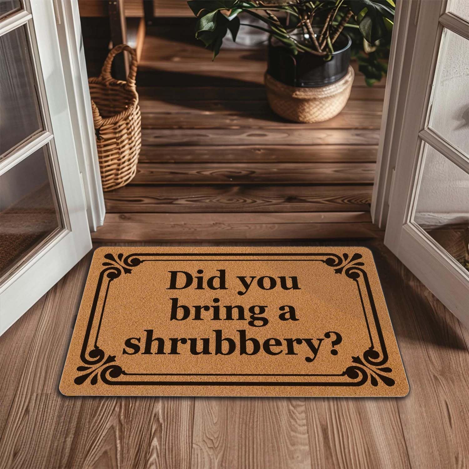 Welcome Door Mat Did You Bring a Shrubbery Outdoor Indoor Entrance, Low-Profile Floor Mats Non Slip Durable Entrance Rugs for Entry, Patio, High Traffic Areas Front Door, 17" x 29.5"