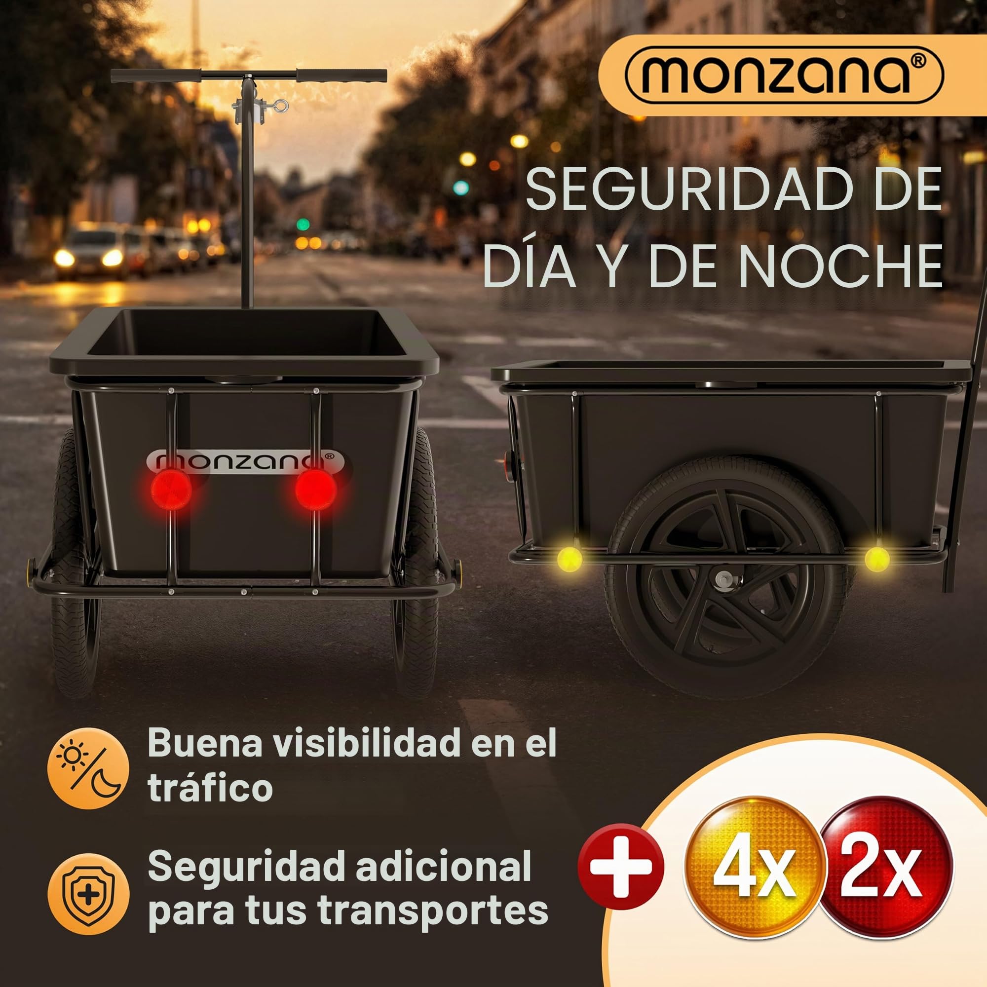 MONZANA® Remolque para Bicicleta 90L Carga 80Kg Incl.Acoplamiento Cesta extraíble Bici Lona Equipaje Compras