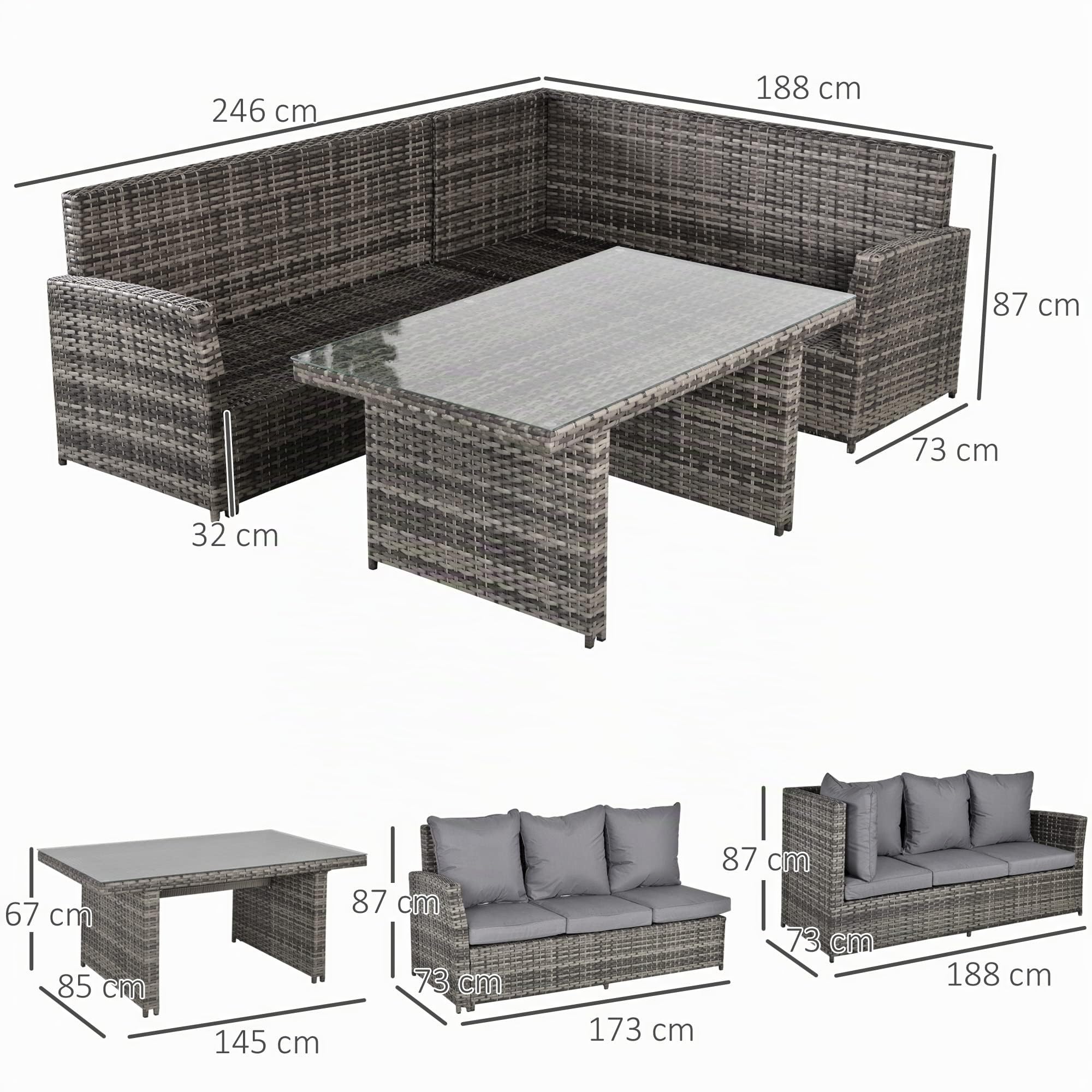 Outsunny Salotto da Giardino Set 3 Pz con 2 Divani da Esterno Grigio