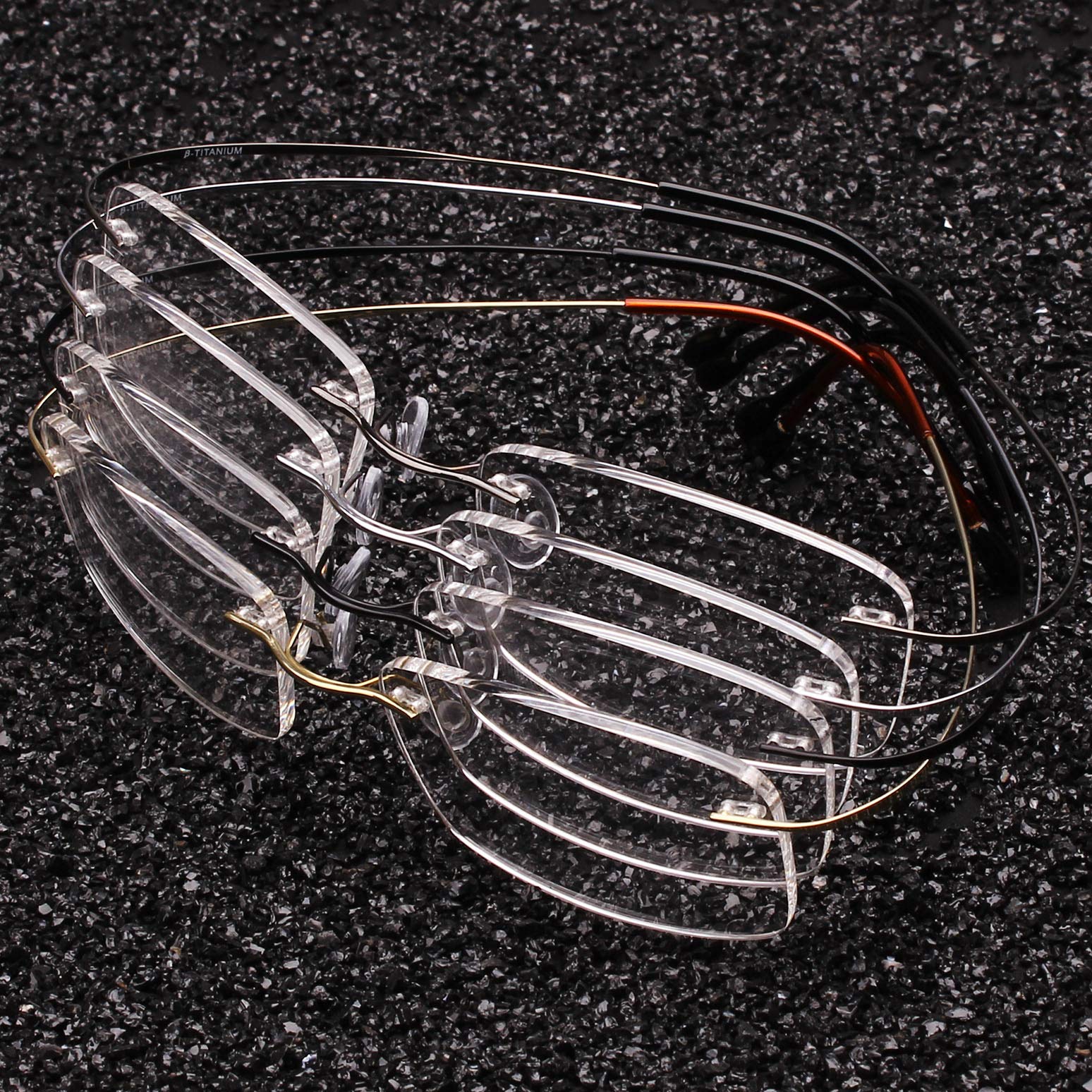 Agstum Reines Titan randloser Rahmen optische Scharnierbrille für Damen und Herren, gold, M