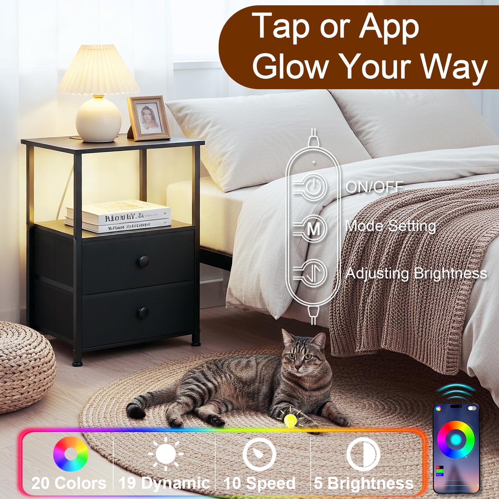 Table De Nuit Avec Station De Charge, Table De Chevet Avec Port USB Et