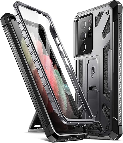 Poetic Spartan - Funda para Galaxy S21 Ultra 5G, protector de pantalla de 6.8 pulgadas, identificación de huellas dactilares, funda resistente a