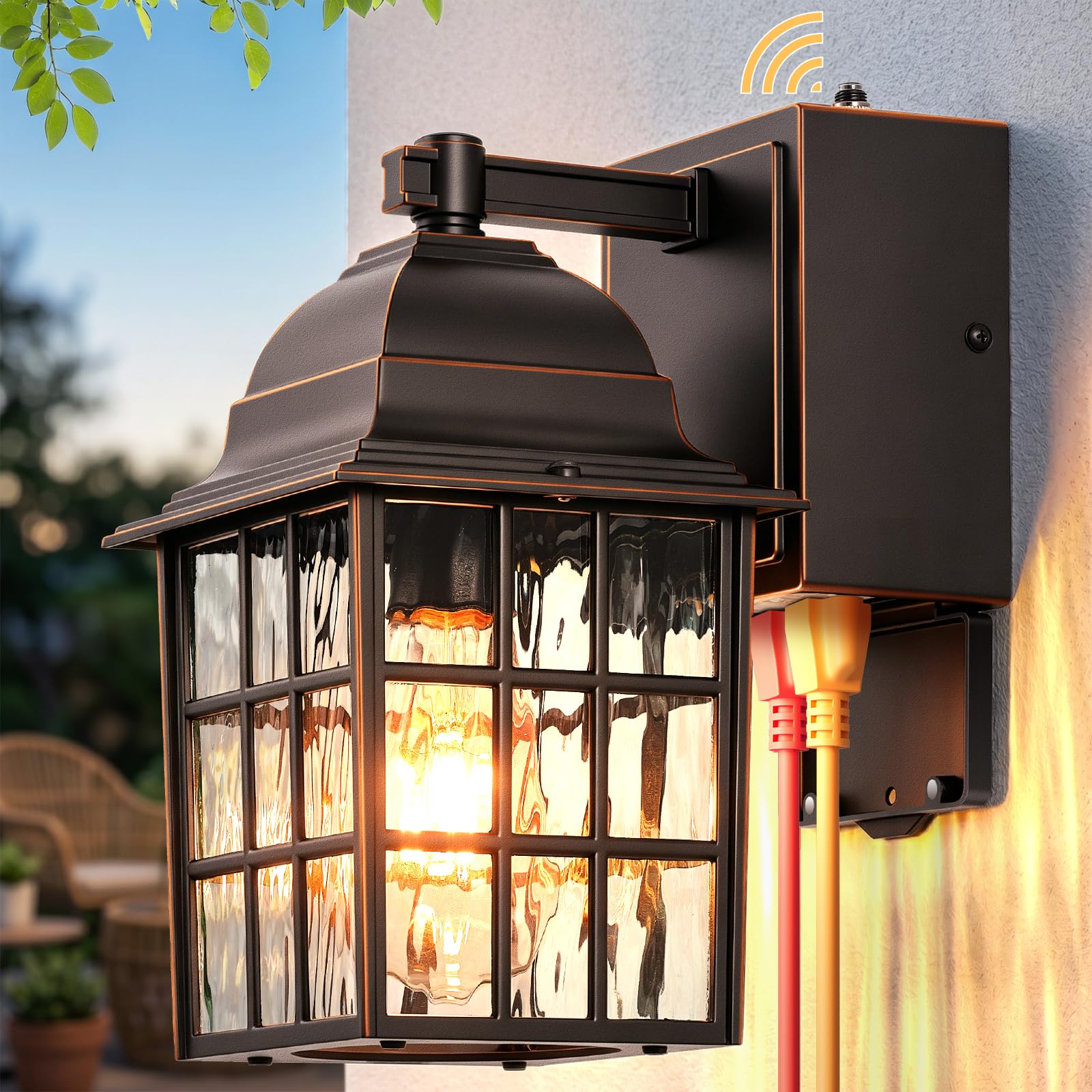 Gleamz Dusk to Dawn Outdoor Porch Light with GFCI Outlet, Anti-Rust