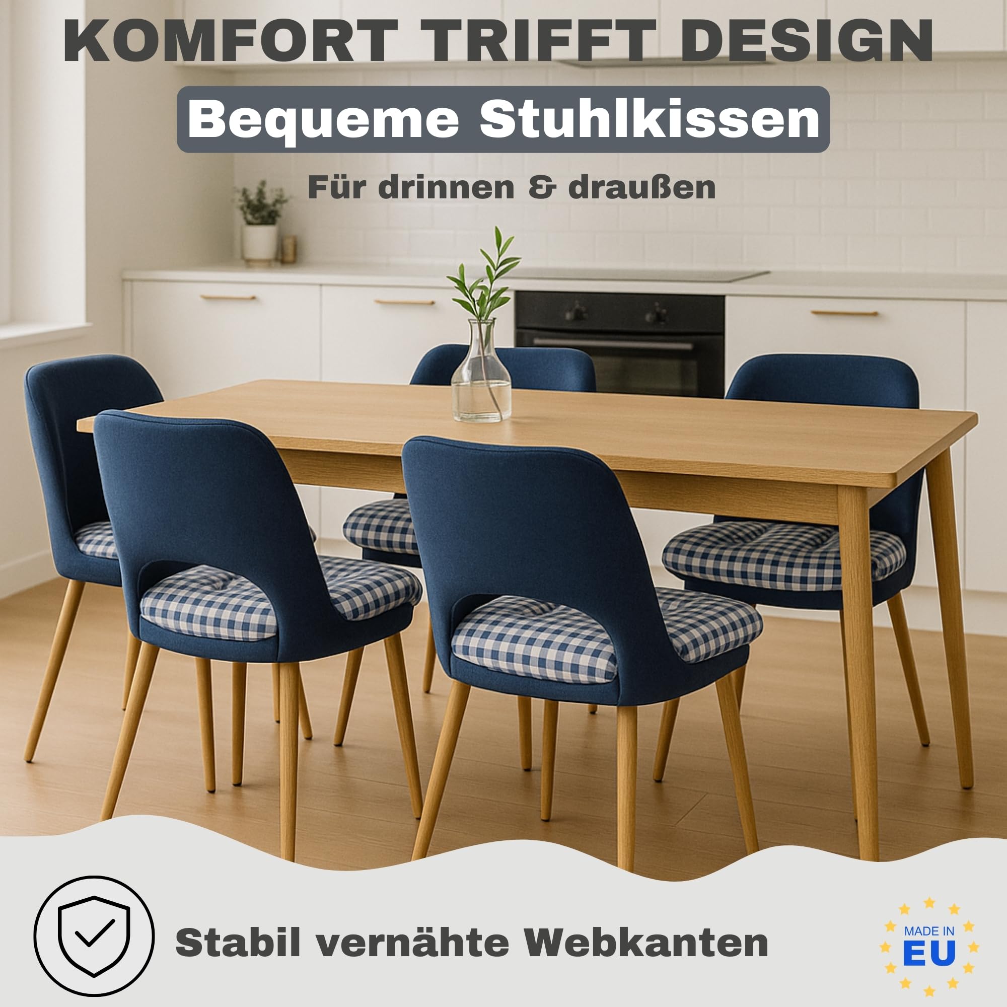 HLKauf 8er Set Anthrazit Sitzkissen 36x36x6 cm | weiche Kissen | Für Garten, Camping, Gastronomie oder Bistro | Oeko-Tex und Made in EU