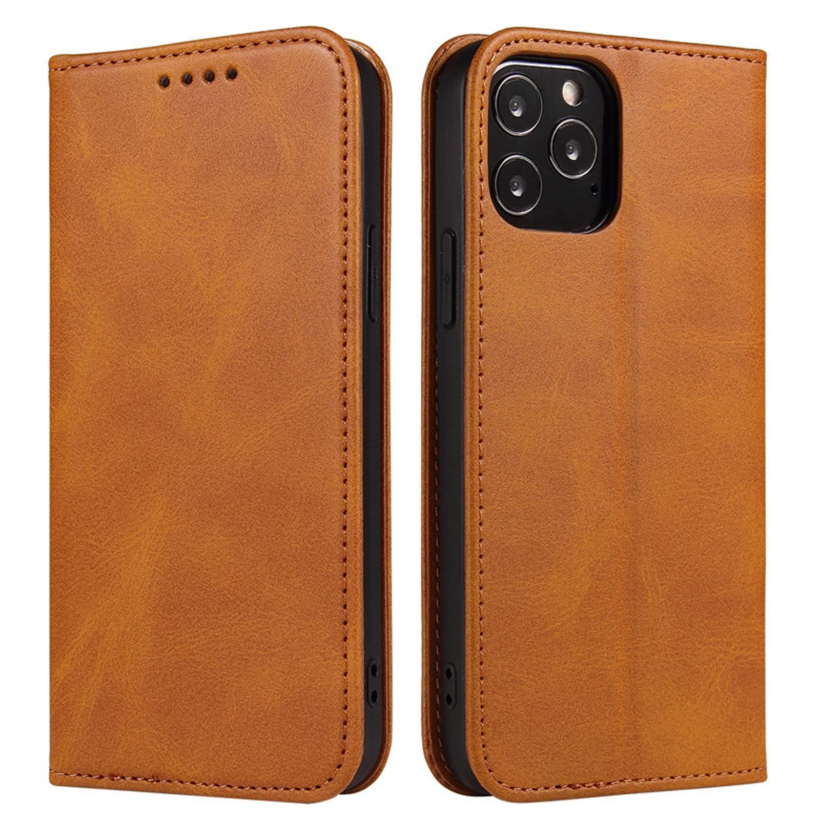 LTL Etui na telefon do iPhone 13 Mini/13/13 Pro/13 Pro Max, ręcznie robione skórzane etui z klapką z przegródkami na karty, etui na telefon, magnetyczne zamknięcie, żółte, 13 mini 5,4 cala