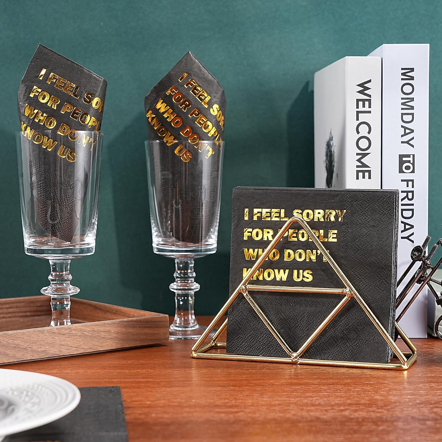 WRAPAHOLIC 25Pcs Funny Birthday Cocktail Napkins - 3-Ply Black Gold Foil I Feel Sorry for People Who Don't Know Us Disposable Paper Napkins for Birthday Party Tableware Party Supplies - 5 x 5 In