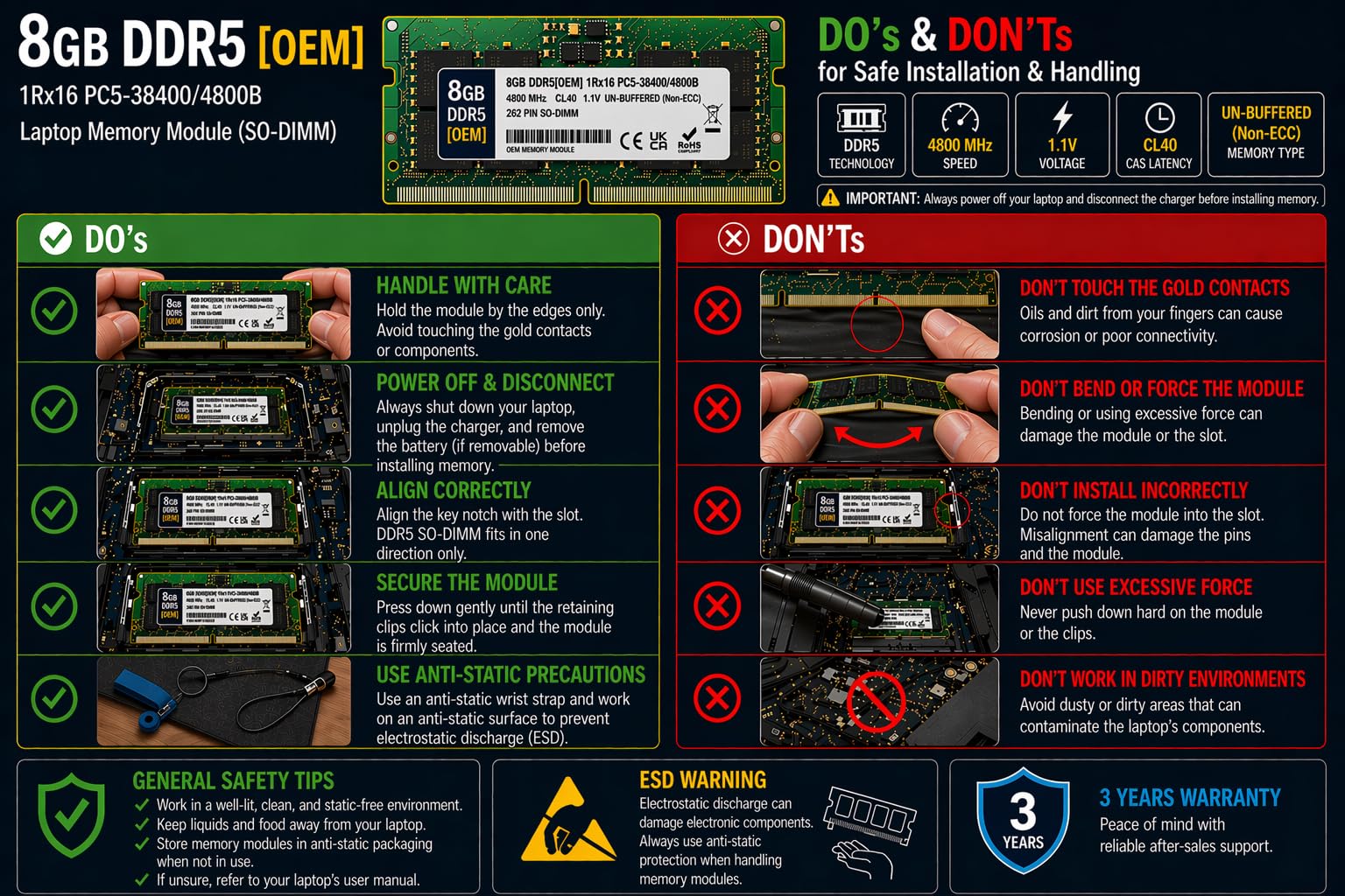 Amazon.in: Buy 8GB DDR5 4800MHz OEM Laptop RAM Compatible with